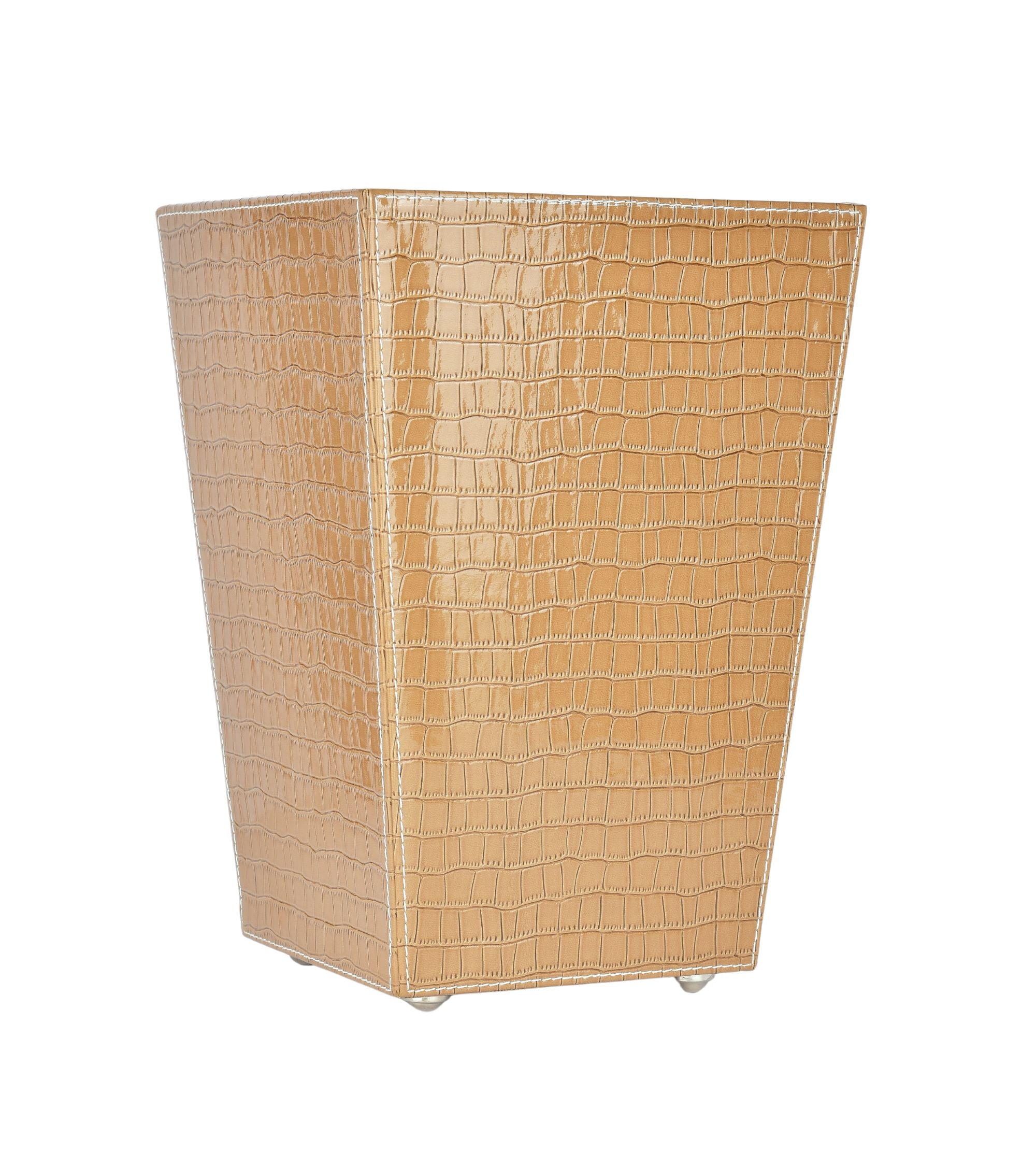 Premsons® Premium Faux Leather Dustbin - Sleek & Modern Waste Basket for Office & Living Room - Croc Texture - Cone Shaped - Beige - 5 Litres