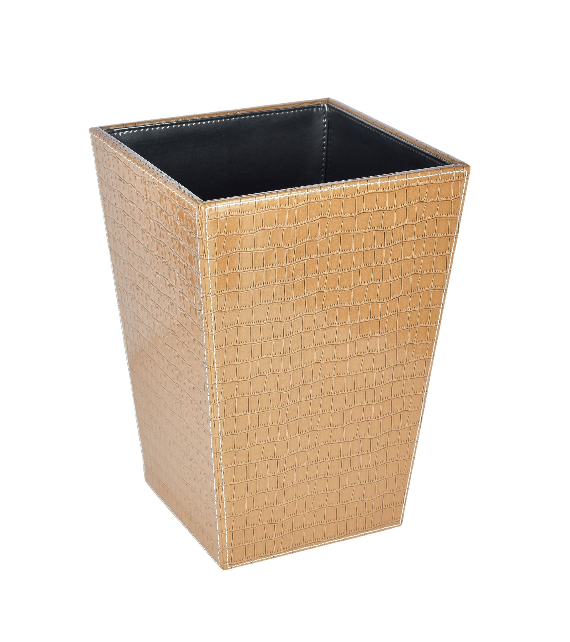 Premsons® Premium Faux Leather Dustbin - Sleek & Modern Waste Basket for Office & Living Room - Croc Texture - Cone Shaped - Beige - 5 Litres