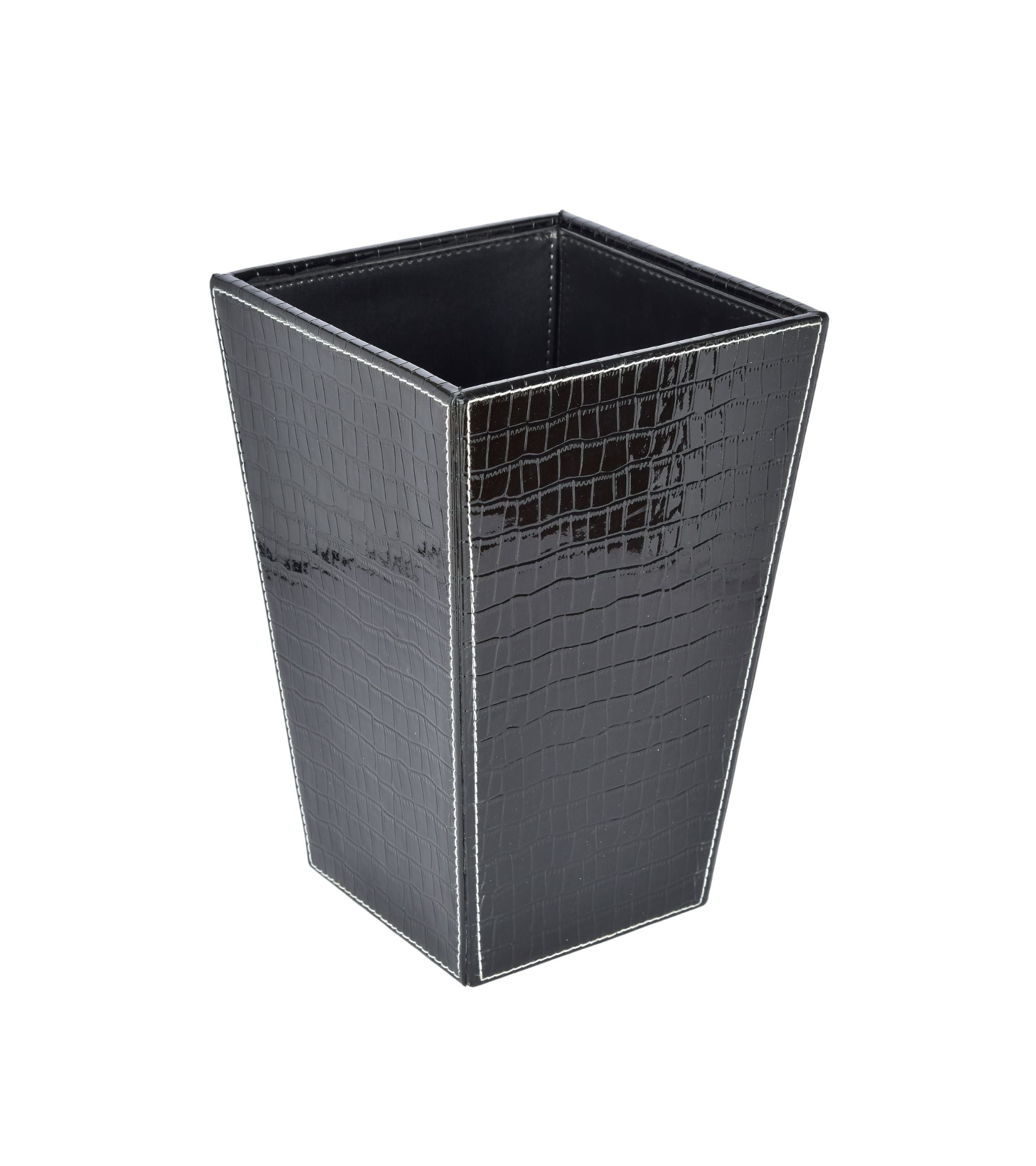 Premsons® Premium Faux Leather Dustbin - Sleek & Modern Waste Basket for Office & Living Room - Croc Texture - Cone Shaped - Black - 5 Litres