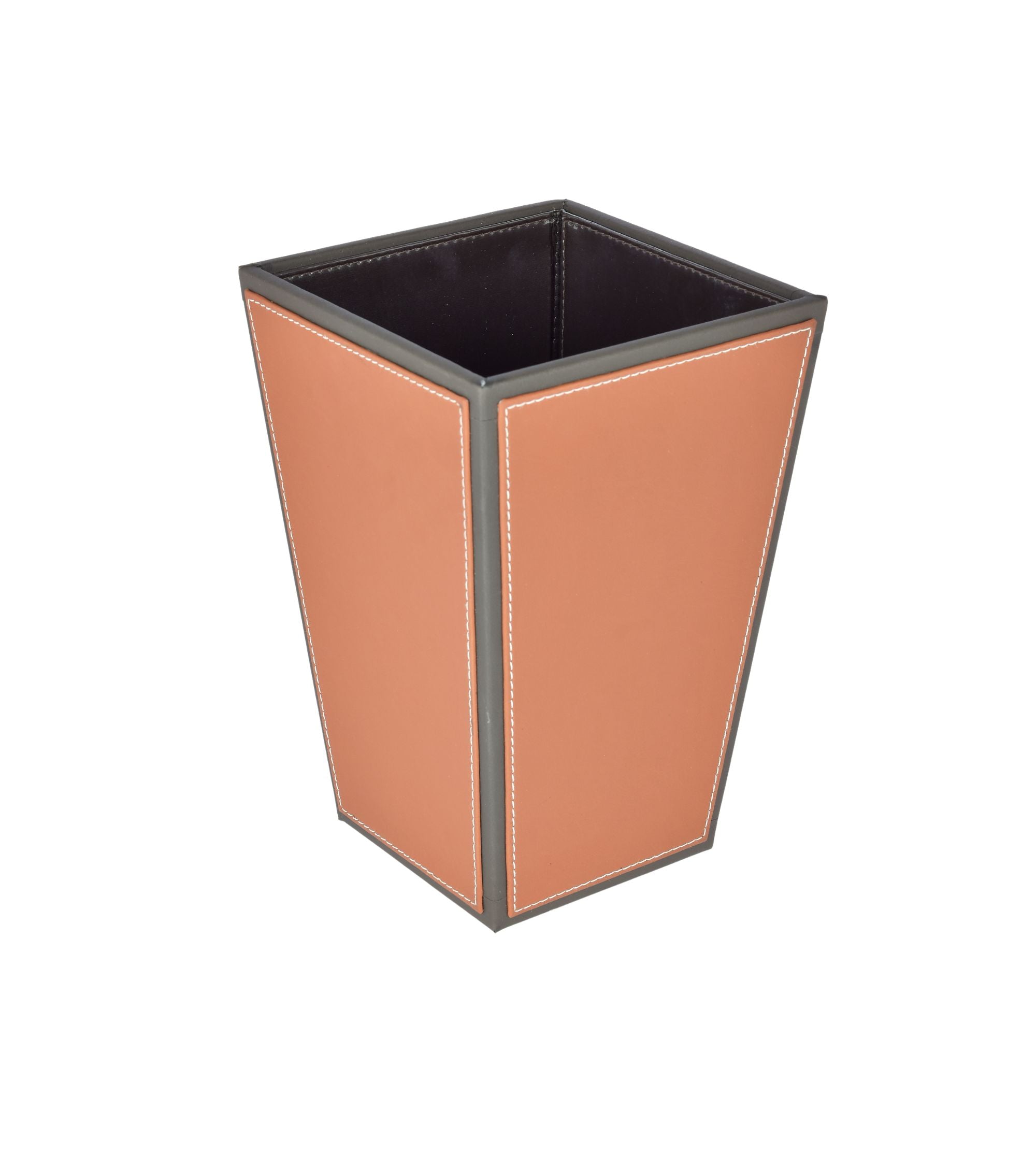 Premsons® Premium Faux Leather Dustbin - Sleek & Modern Waste Basket for Office & Living Room - Two Tone - Cone Shaped - Orange & Grey - 5 Litres