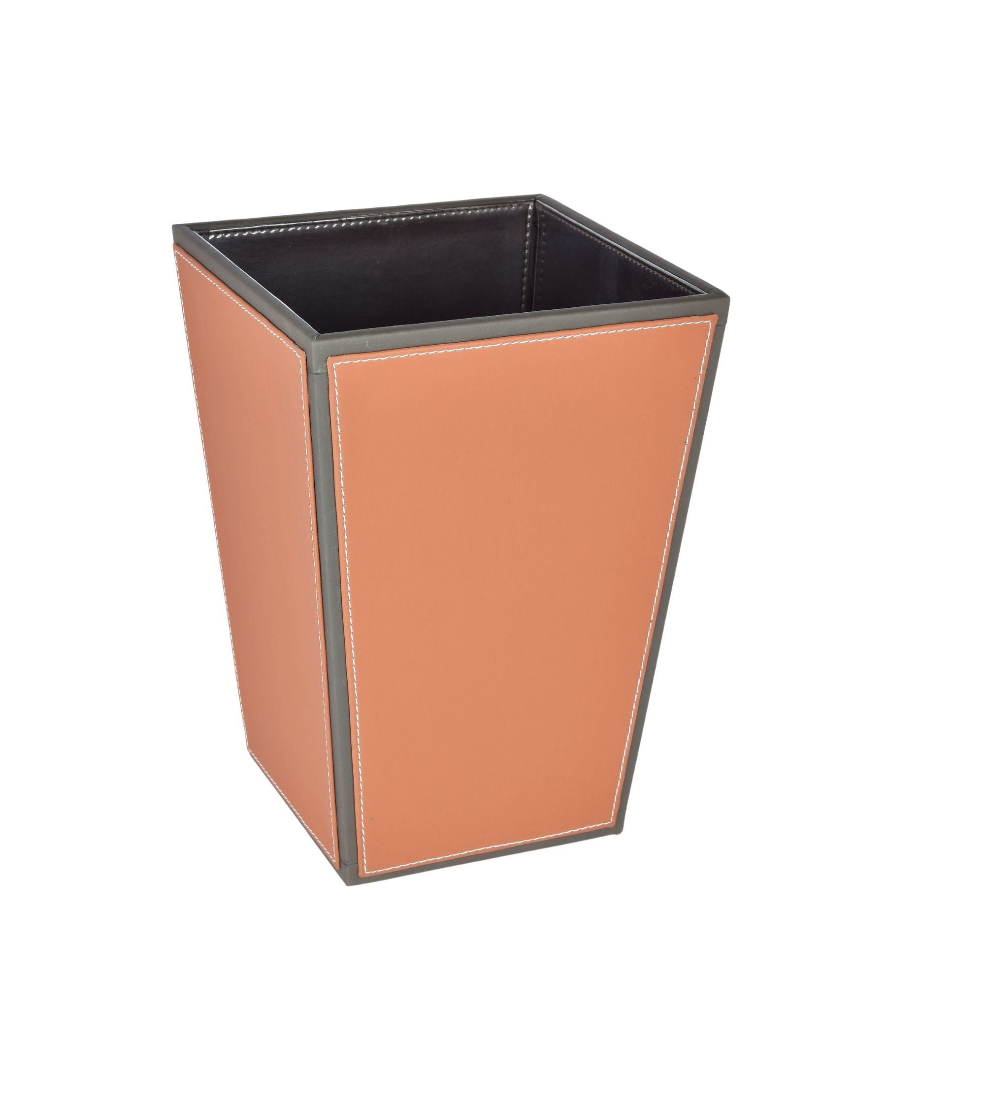 Premsons® Premium Faux Leather Dustbin - Sleek & Modern Waste Basket for Office & Living Room - Two Tone - Cone Shaped - Orange & Grey - 2.5 Litres