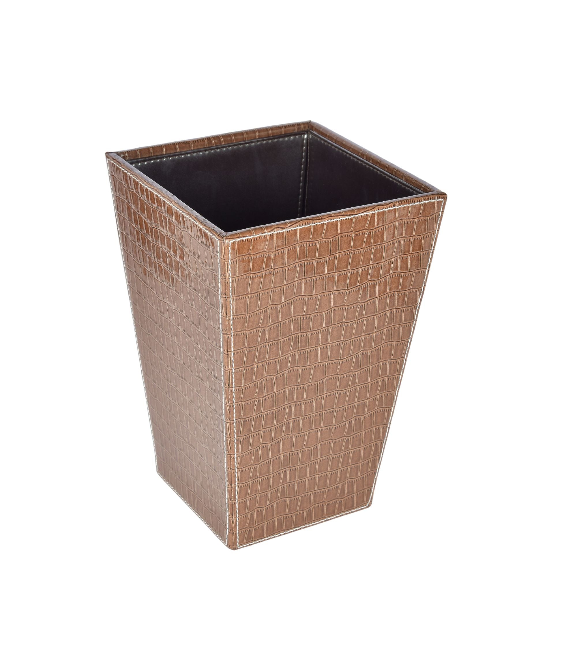 Premsons® Premium Faux Leather Dustbin - Sleek & Modern Waste Basket for Office & Living Room - Croc Texture - Cone Shaped - Brown - 5 Litres