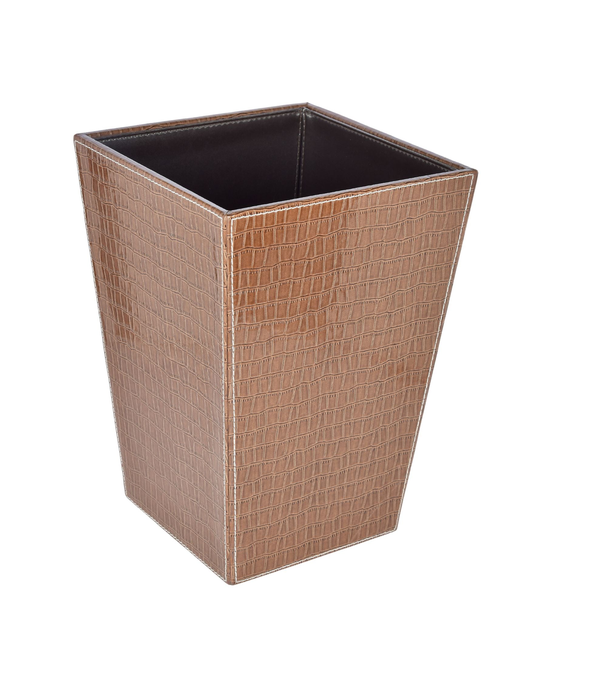 Premsons® Premium Faux Leather Dustbin - Sleek & Modern Waste Basket for Office & Living Room - Croc Texture - Cone Shaped - Brown - 2.5 Litres