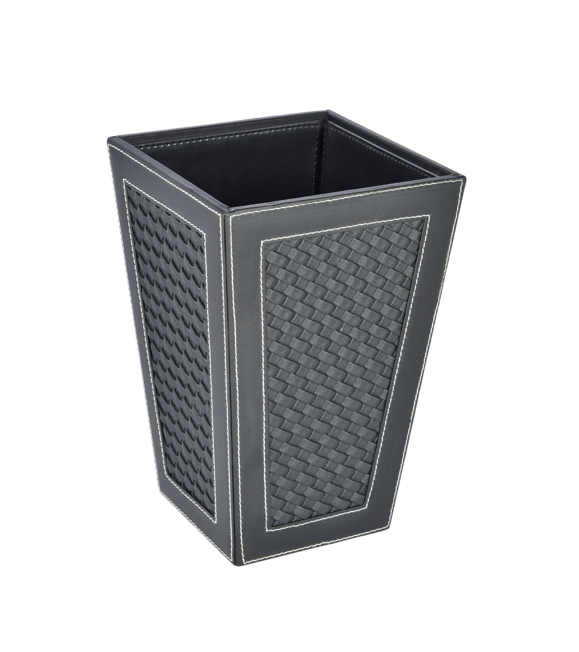Premsons® Premium Faux Leather Dustbin - Sleek & Modern Waste Basket for Office & Living Room - Woven - Cone Shaped - Black -2.5 Litres