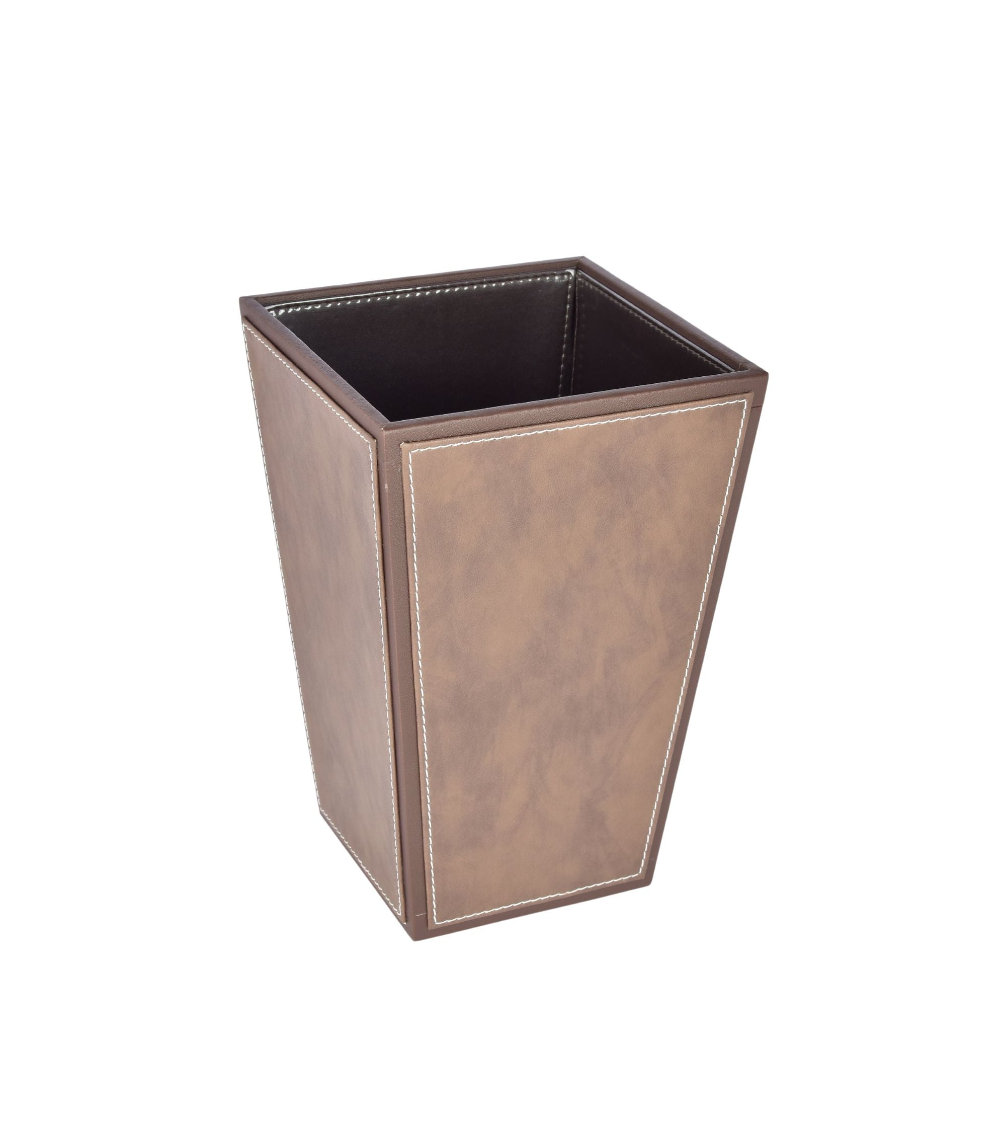 Premsons® Premium Faux Leather Dustbin - Sleek & Modern Waste Basket for Office & Living Room - Two Tone - Cone Shaped - Brown with Brown - 2.5 Litres
