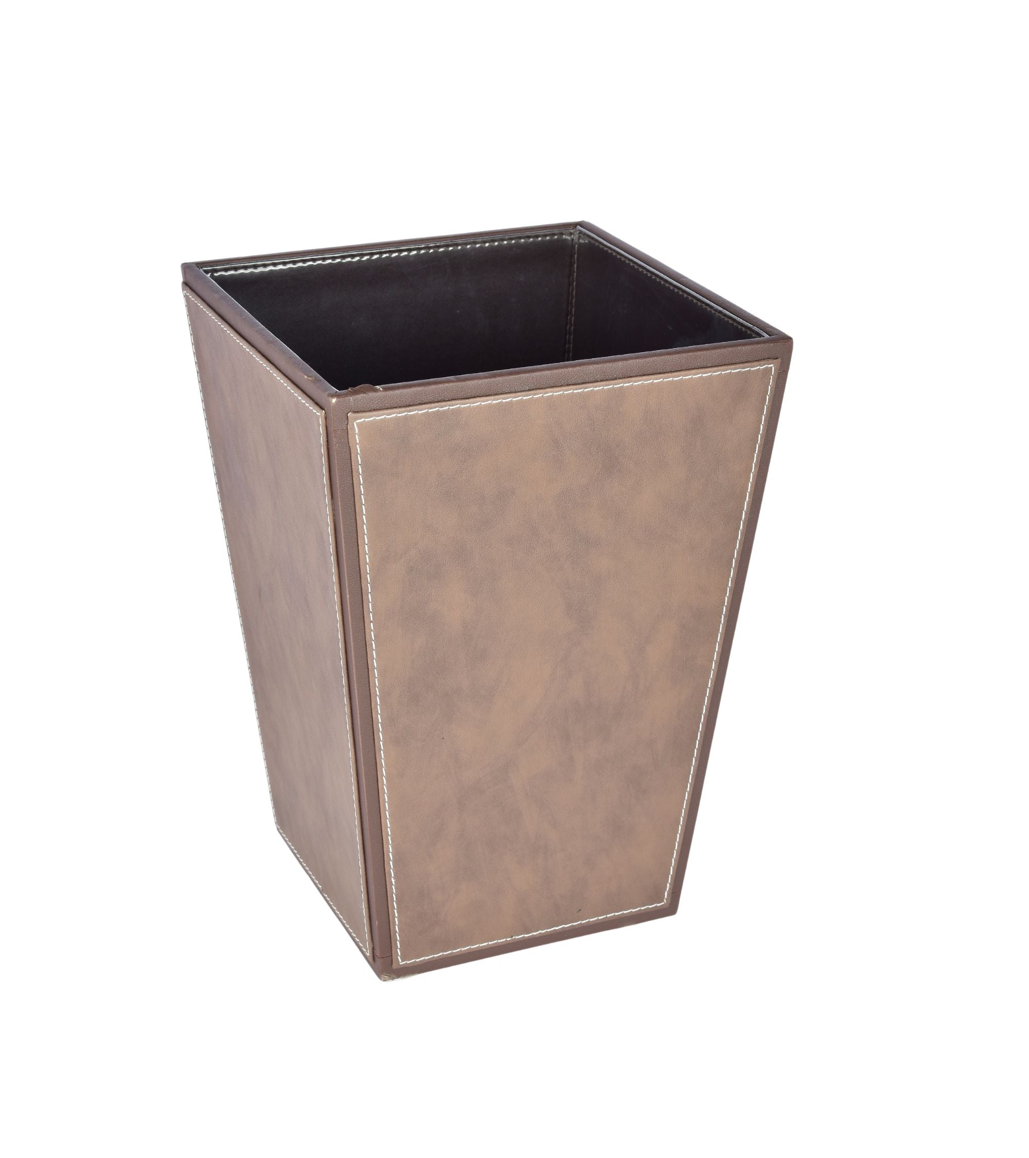 Premsons® Premium Faux Leather Dustbin - Sleek & Modern Waste Basket for Office & Living Room - Two Tone - Cone Shaped - Brown with Brown - 5 Litres