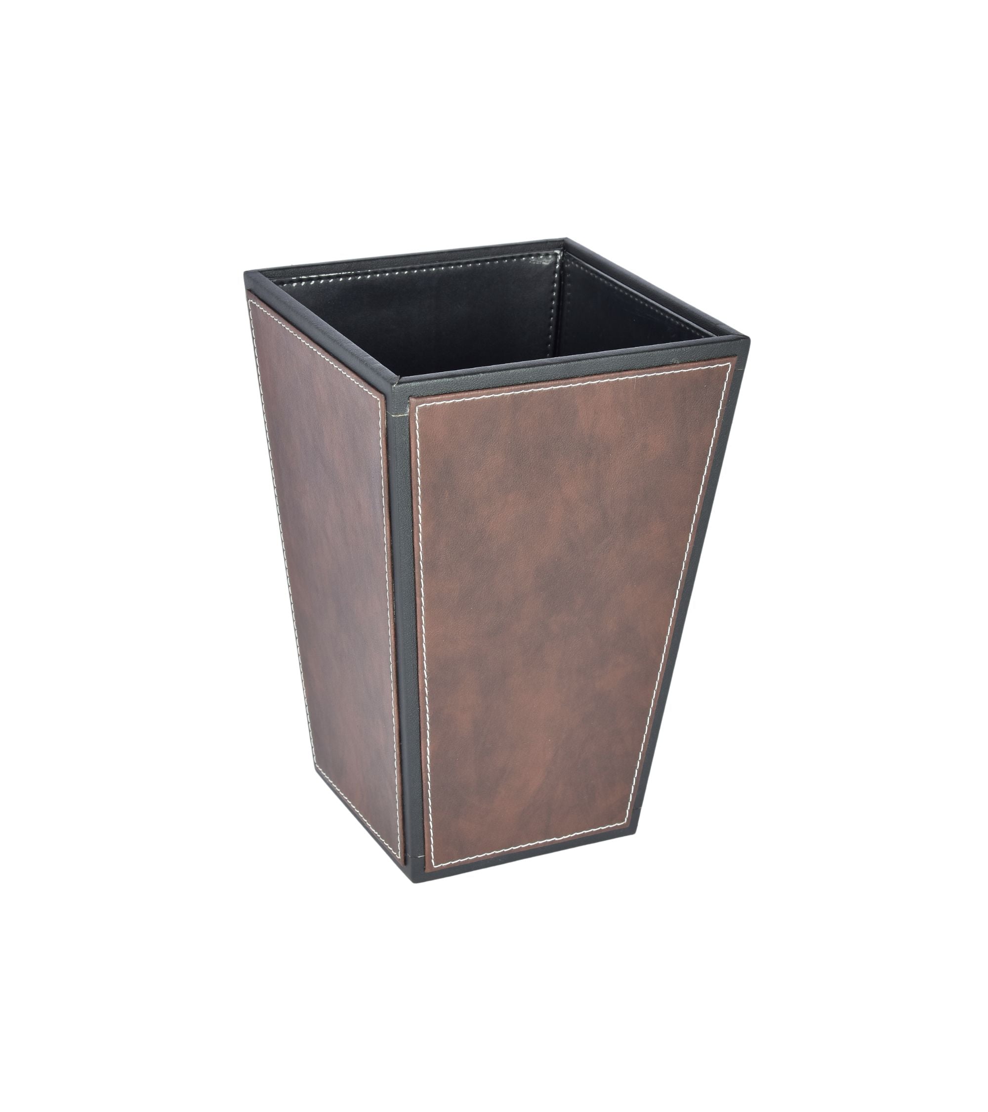 Premsons® Premium Faux Leather Dustbin - Sleek & Modern Waste Basket for Office & Living Room - Two Tone - Cone Shaped - Brown with Black - 5 Litres