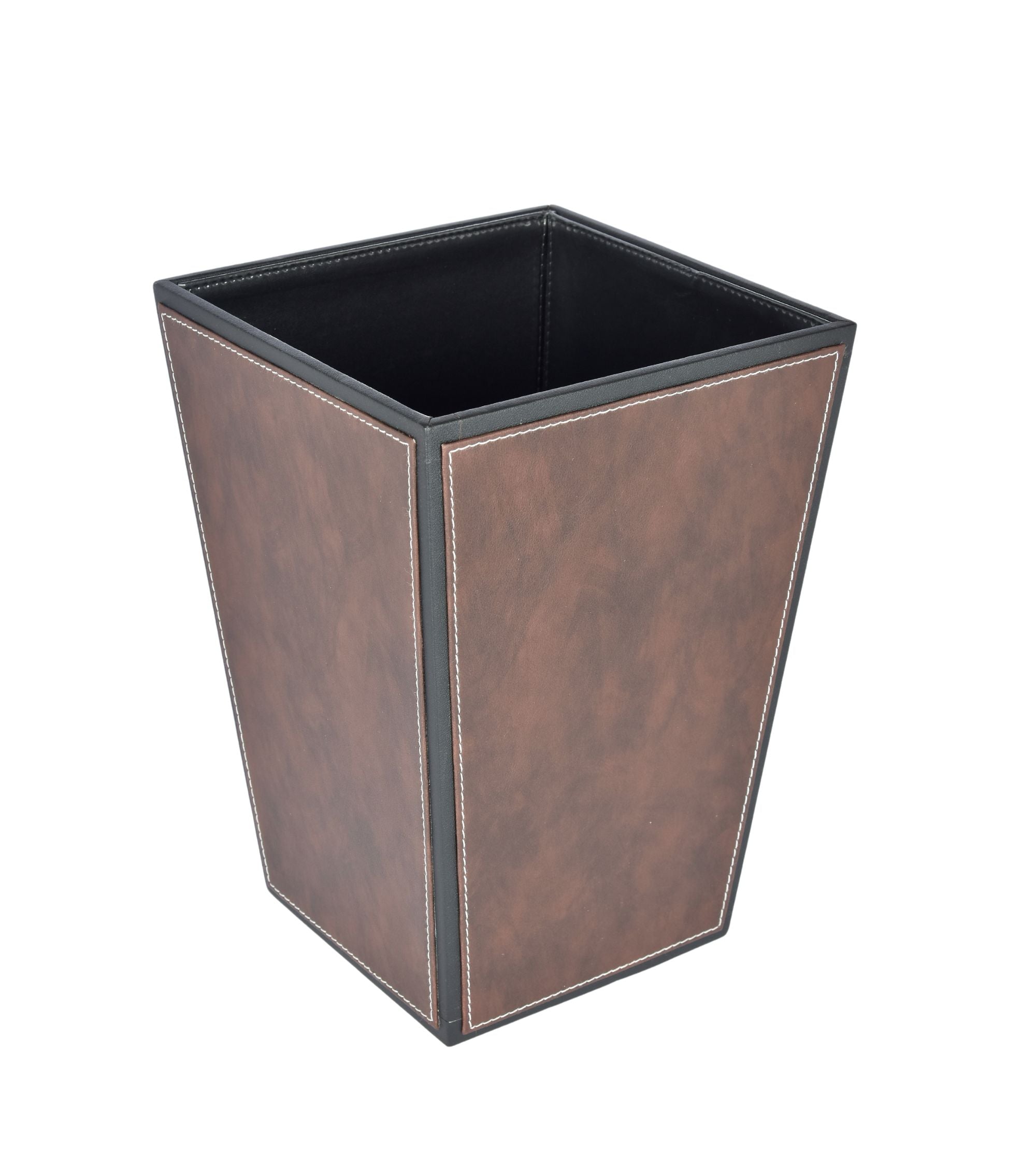Premsons® Premium Faux Leather Dustbin - Sleek & Modern Waste Basket for Office & Living Room - Two Tone - Cone Shaped - Brown with Black - 2.5 Litres