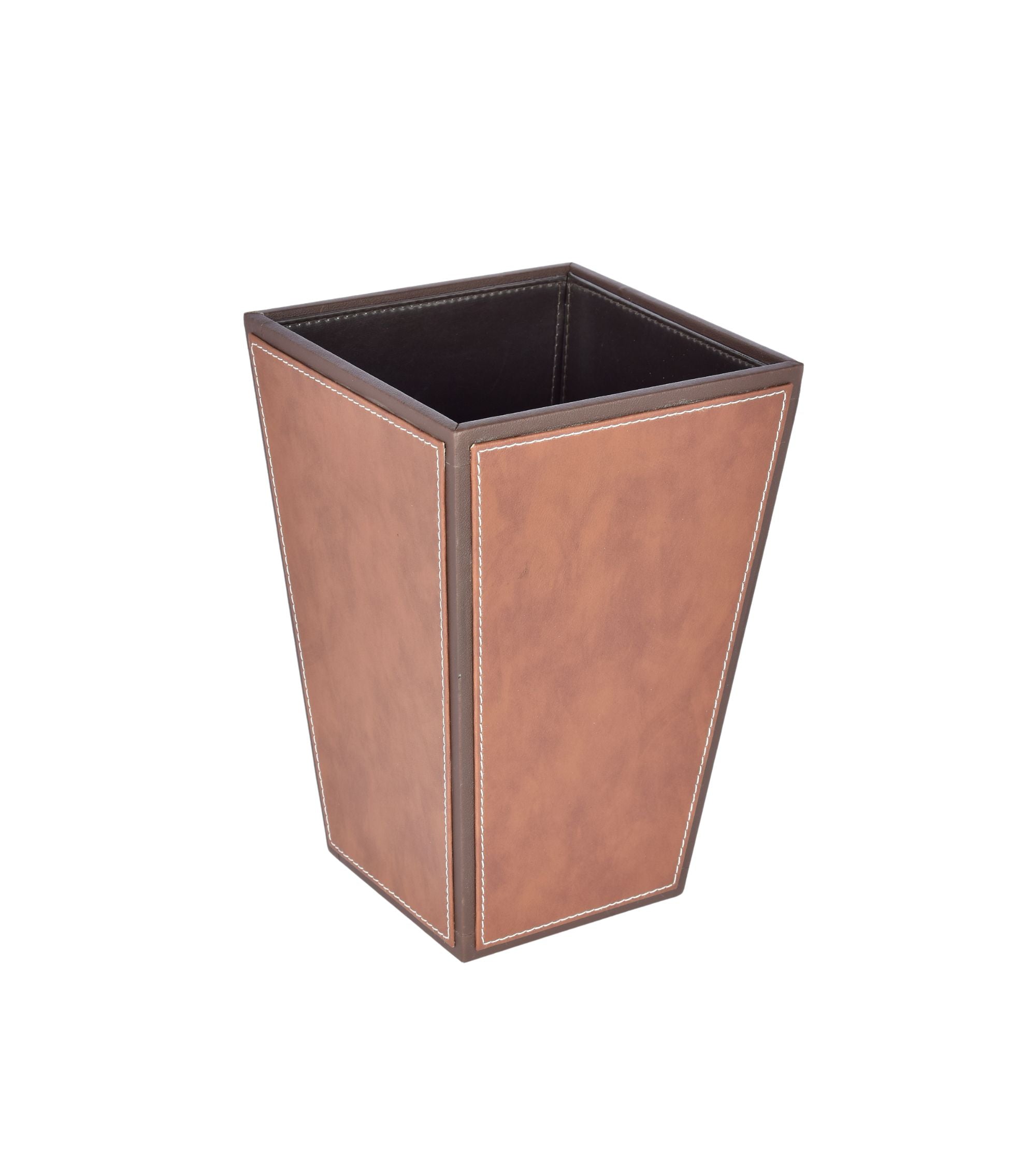 Premsons® Premium Faux Leather Dustbin - Sleek & Modern Waste Basket for Office & Living Room - Two Tone - Cone Shaped - Orange with Brown - 5 Litres
