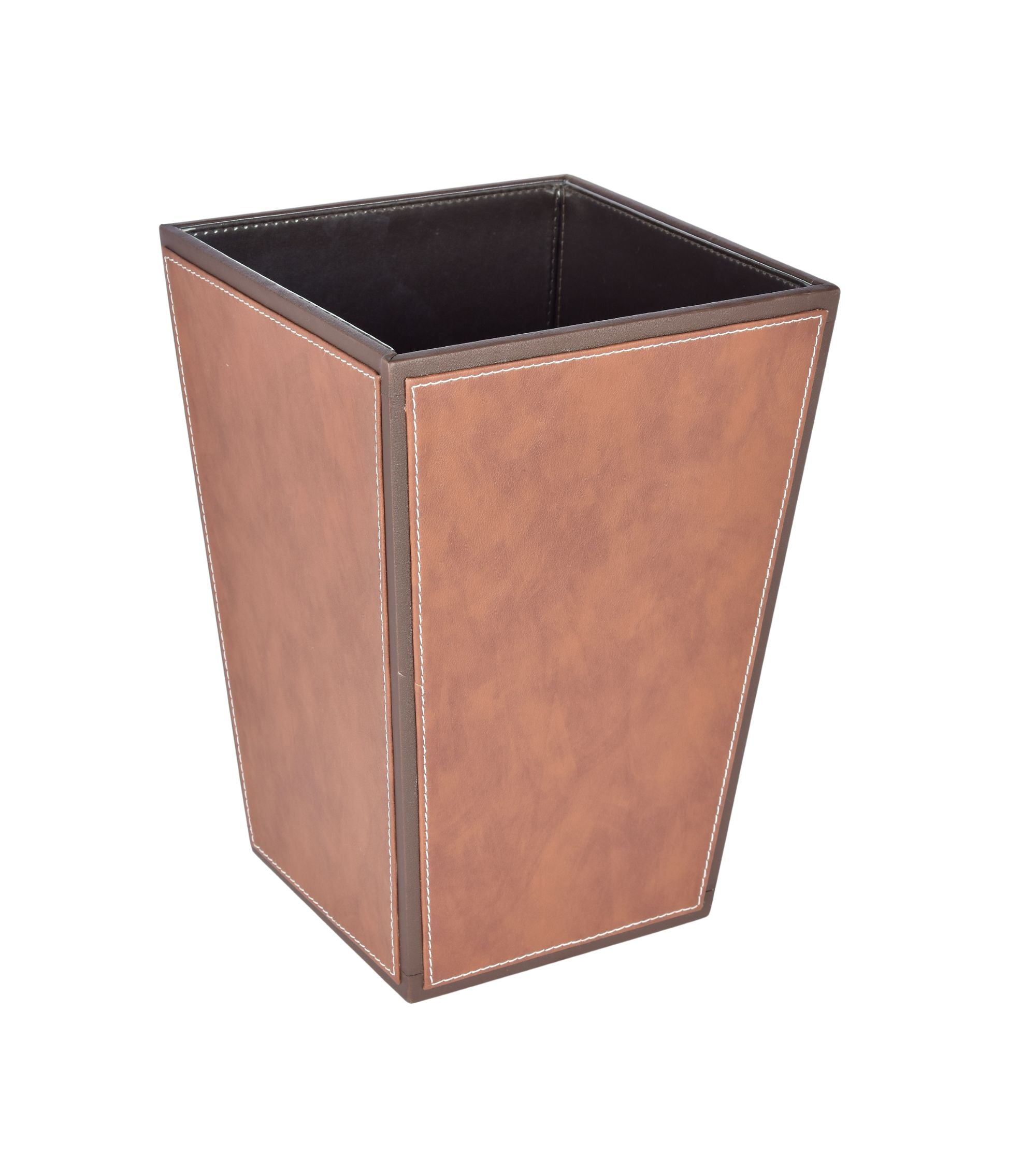 Premsons® Premium Faux Leather Dustbin - Sleek & Modern Waste Basket for Office & Living Room - Two Tone - Cone Shaped - Orange with Brown - 2.5 Litres