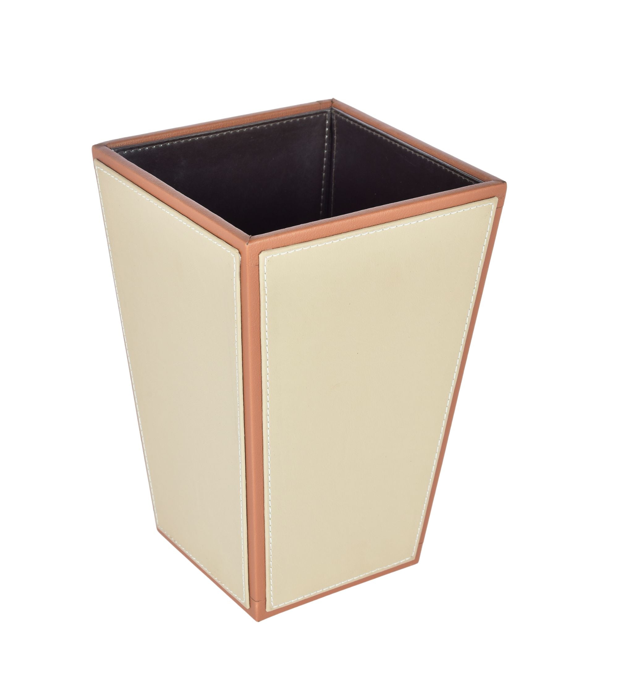 Premsons® Premium Faux Leather Dustbin - Sleek & Modern Waste Basket for Office & Living Room - Two Tone - Cone Shaped - Beige with Orange - 5 Litres