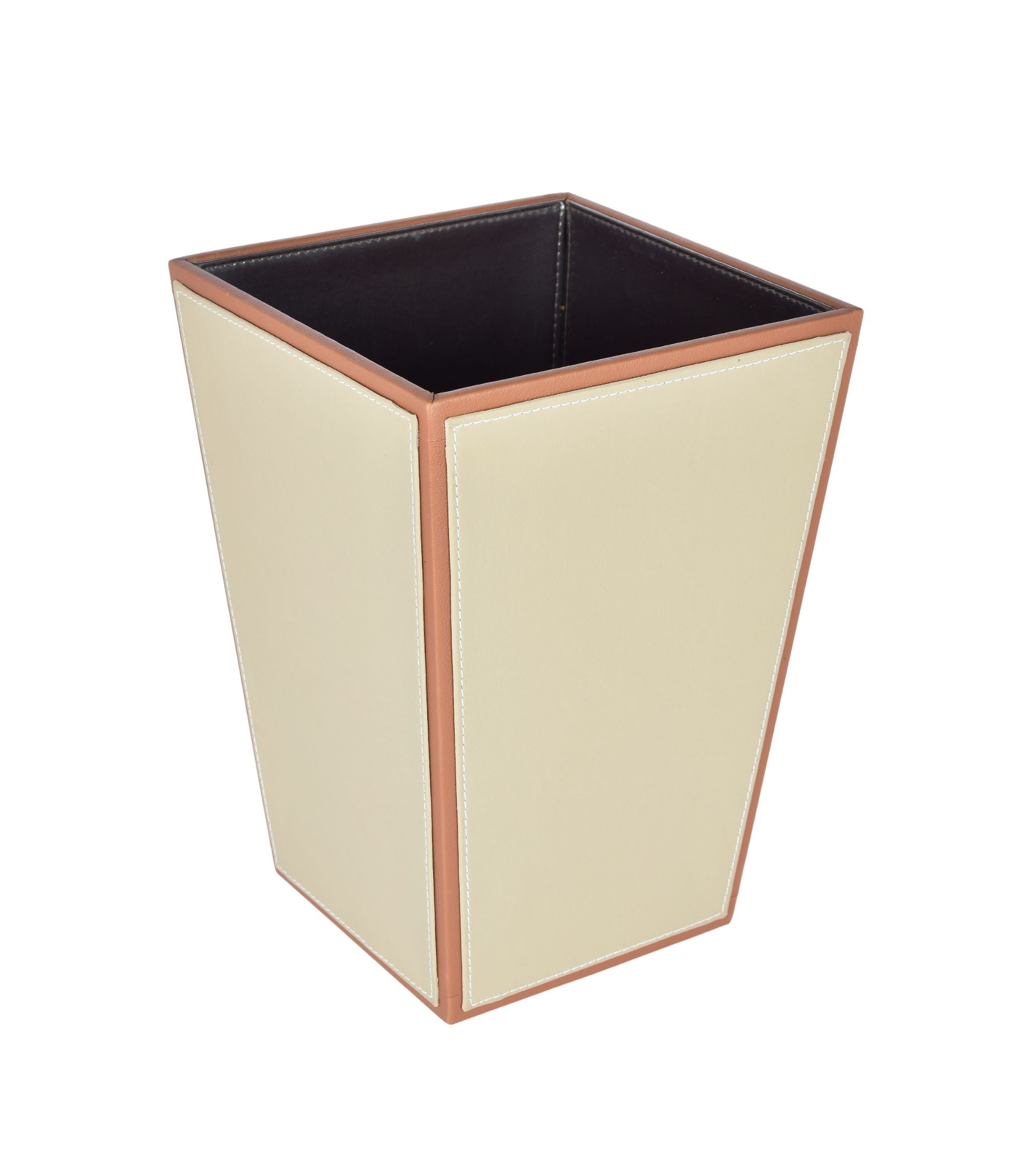 Premsons® Premium Faux Leather Dustbin - Sleek & Modern Waste Basket for Office & Living Room - Two Tone - Cone Shaped - Beige with Orange - 2.5 Litres