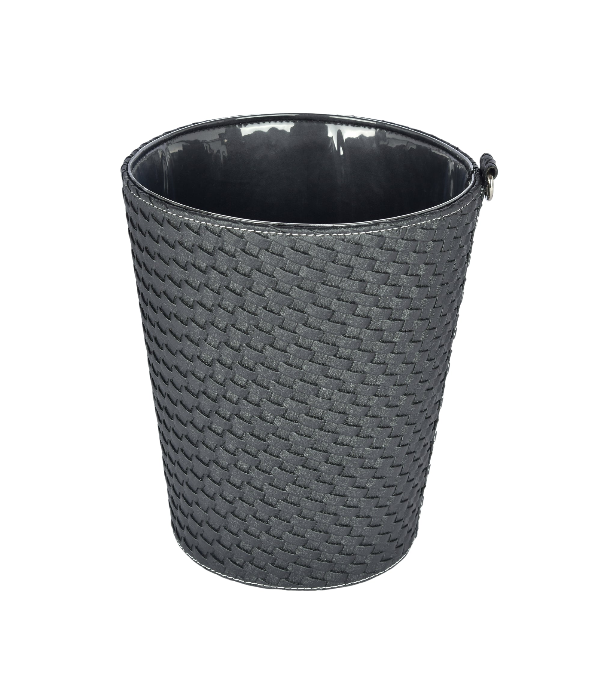 Premsons® Faux Leather Dustbin - Stylish & Durable Waste Bin for Home, Office, & Bedroom - Woven Pattern - Round - Black - 5 litres