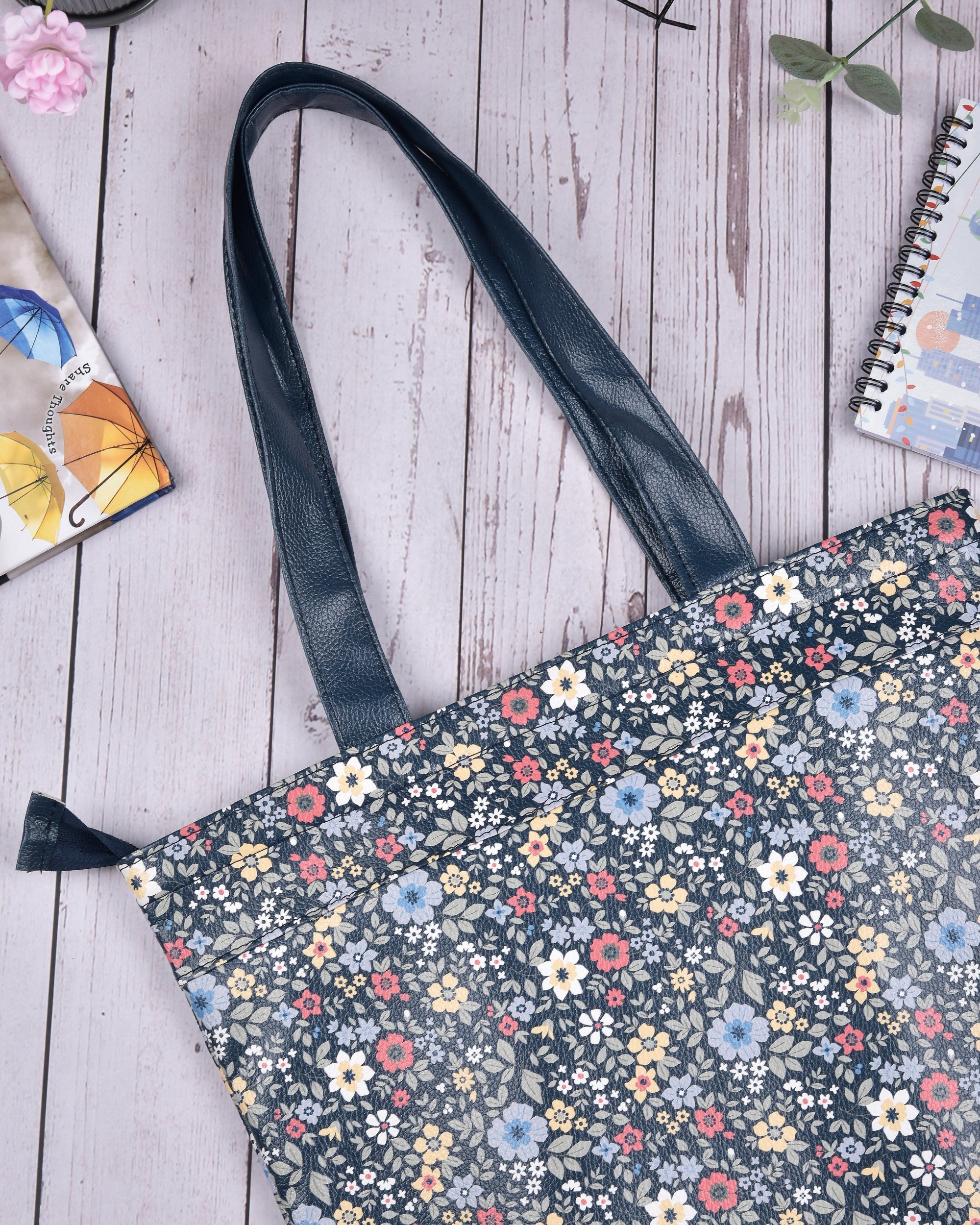 Premsons® Navy Floral Tote Bag – Stylish & Durable Shoulder Bag for Shopping, Office, Travel & Everyday Use