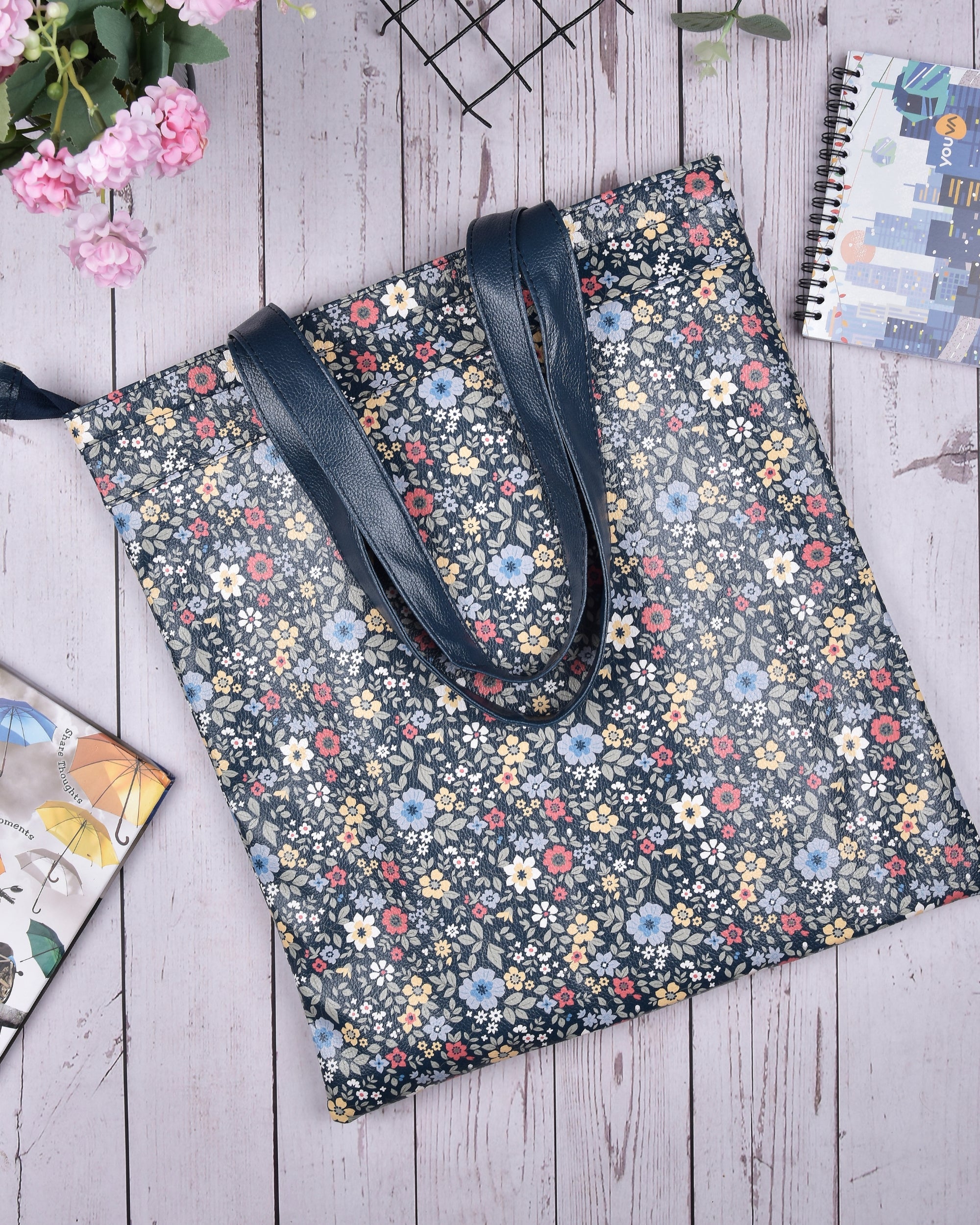 Premsons® Navy Floral Tote Bag – Stylish & Durable Shoulder Bag for Shopping, Office, Travel & Everyday Use
