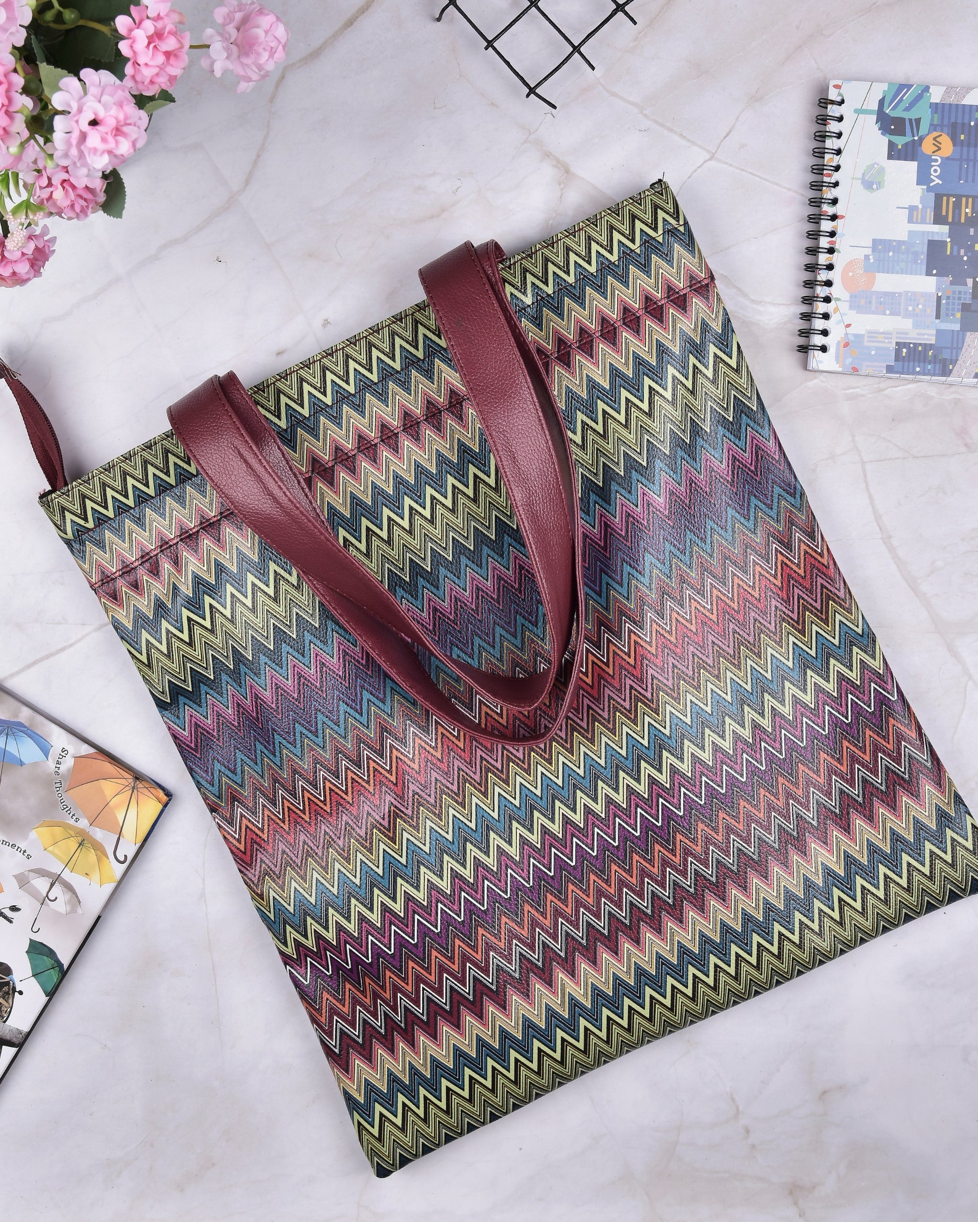 Premsons® Zigzag Print Tote Bag – Stylish & Durable Shoulder Bag for Shopping, Office, Travel & Everyday Use