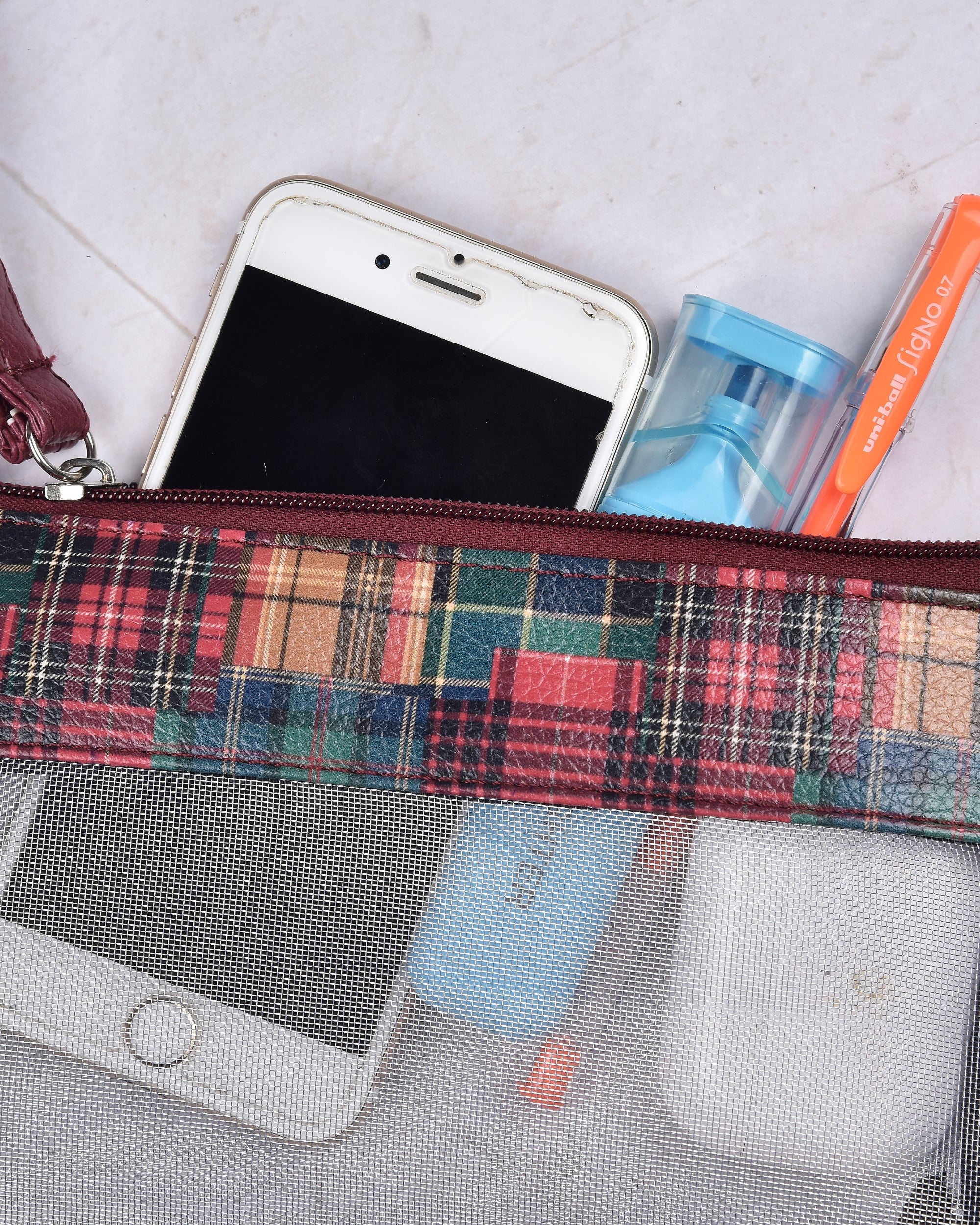 Premsons® Net Pouch – Multipurpose Tartan Design Travel Storage Bag for Cosmetics, Toiletries, Stationery & Accessories