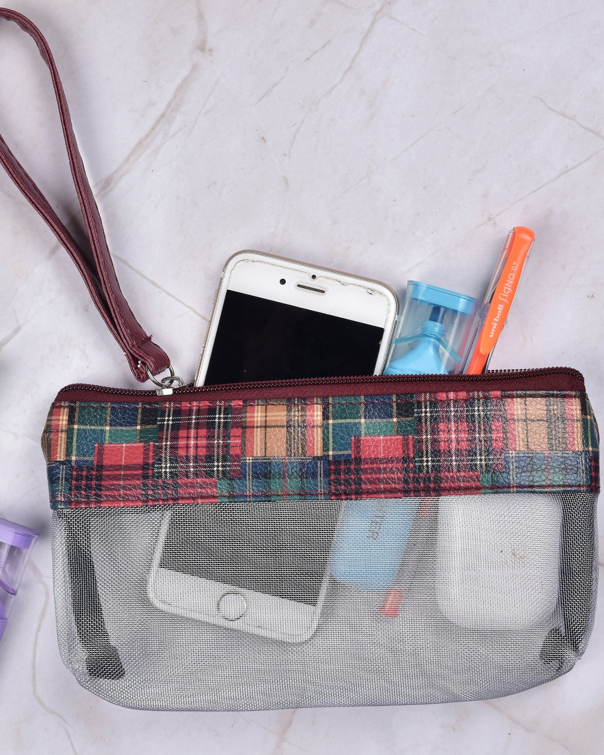 Premsons® Net Pouch – Multipurpose Tartan Design Travel Storage Bag for Cosmetics, Toiletries, Stationery & Accessories
