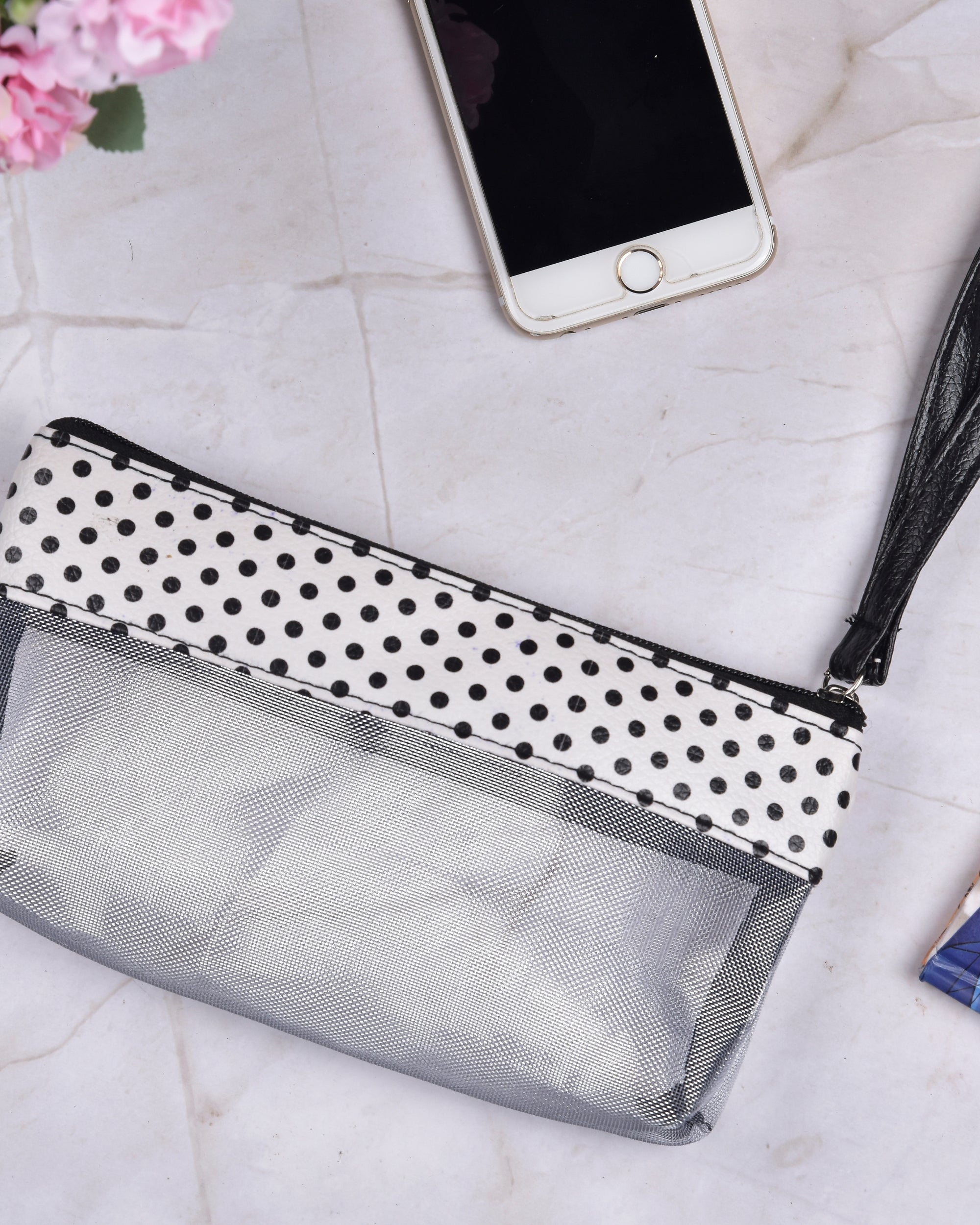 Premsons® Polka Dots Net Pouch – Cute, Stylish & Durable Organizer Bag for Travel & Daily Use