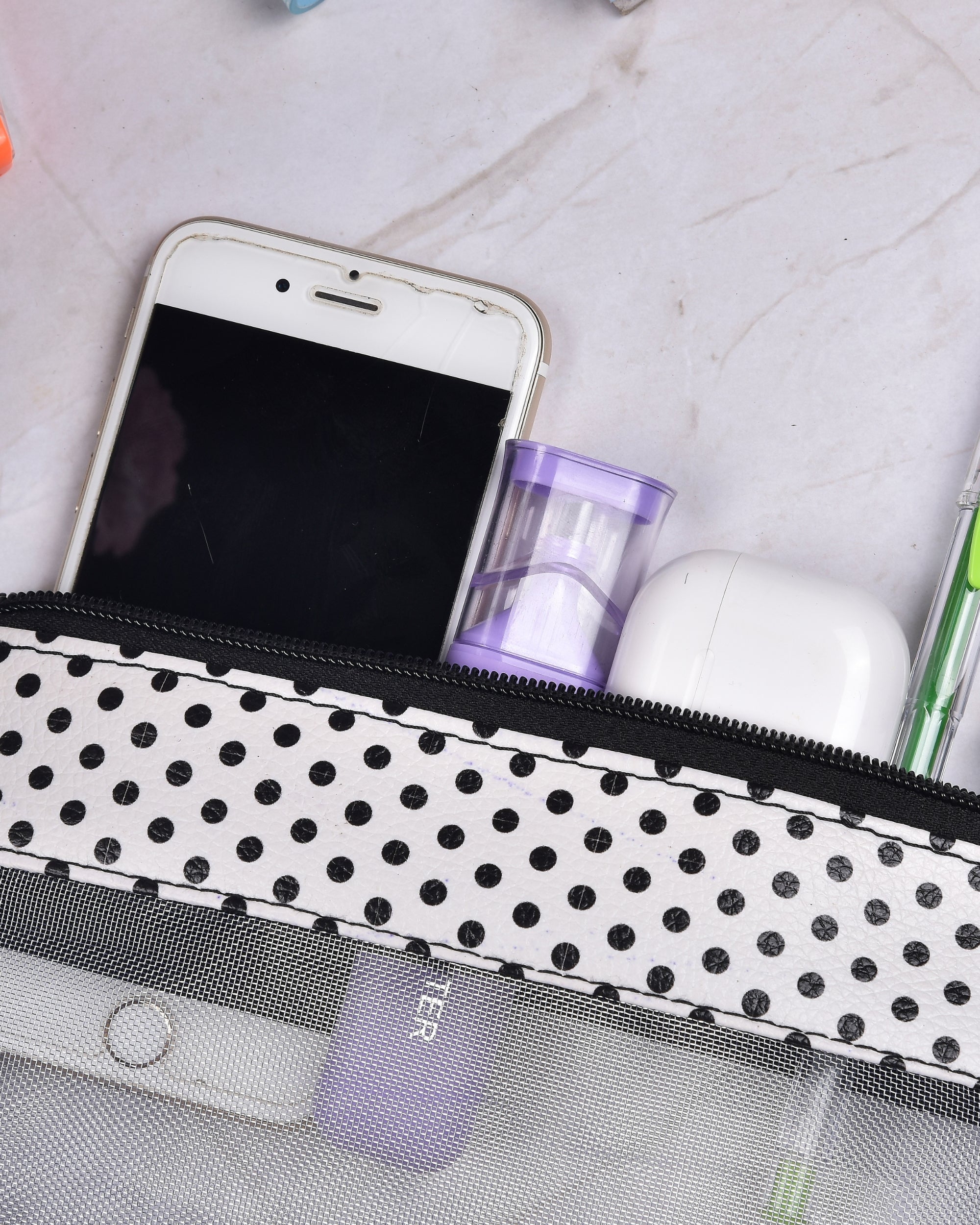 Premsons® Polka Dots Net Pouch – Cute, Stylish & Durable Organizer Bag for Travel & Daily Use