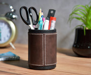 Premsons® Pen Stand Two-Tone Vegan Leather - Stylish Blue & Black Leatherette Desk Organizer for Home & Office - Durable Faux Leather Stationery Holder, Elegant Design