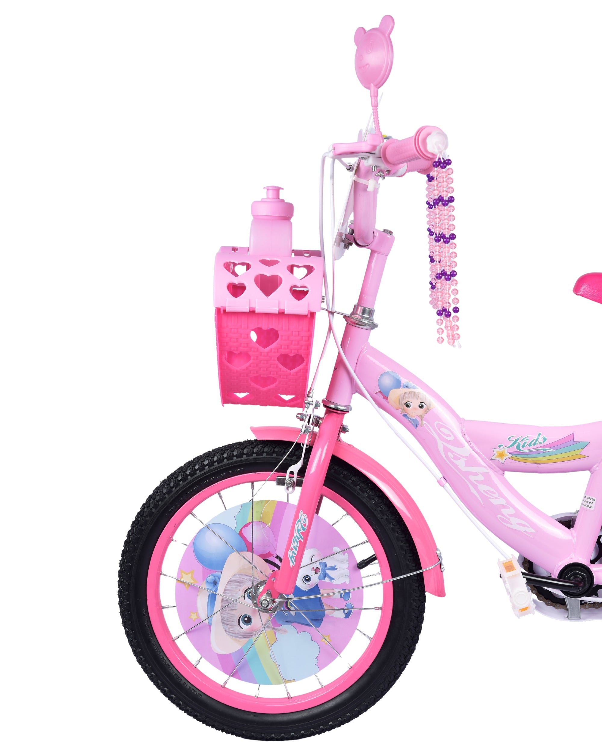 Premsons® Pink Kids Bicycle with Training Wheels – Girls’ Bike with Heart-Shaped Basket, Rear Doll Seat & Colorful Handlebar Streamers