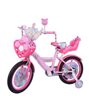 Premsons® Pink Kids Bicycle with Training Wheels – Girls’ Bike with Heart-Shaped Basket, Rear Doll Seat & Colorful Handlebar Streamers