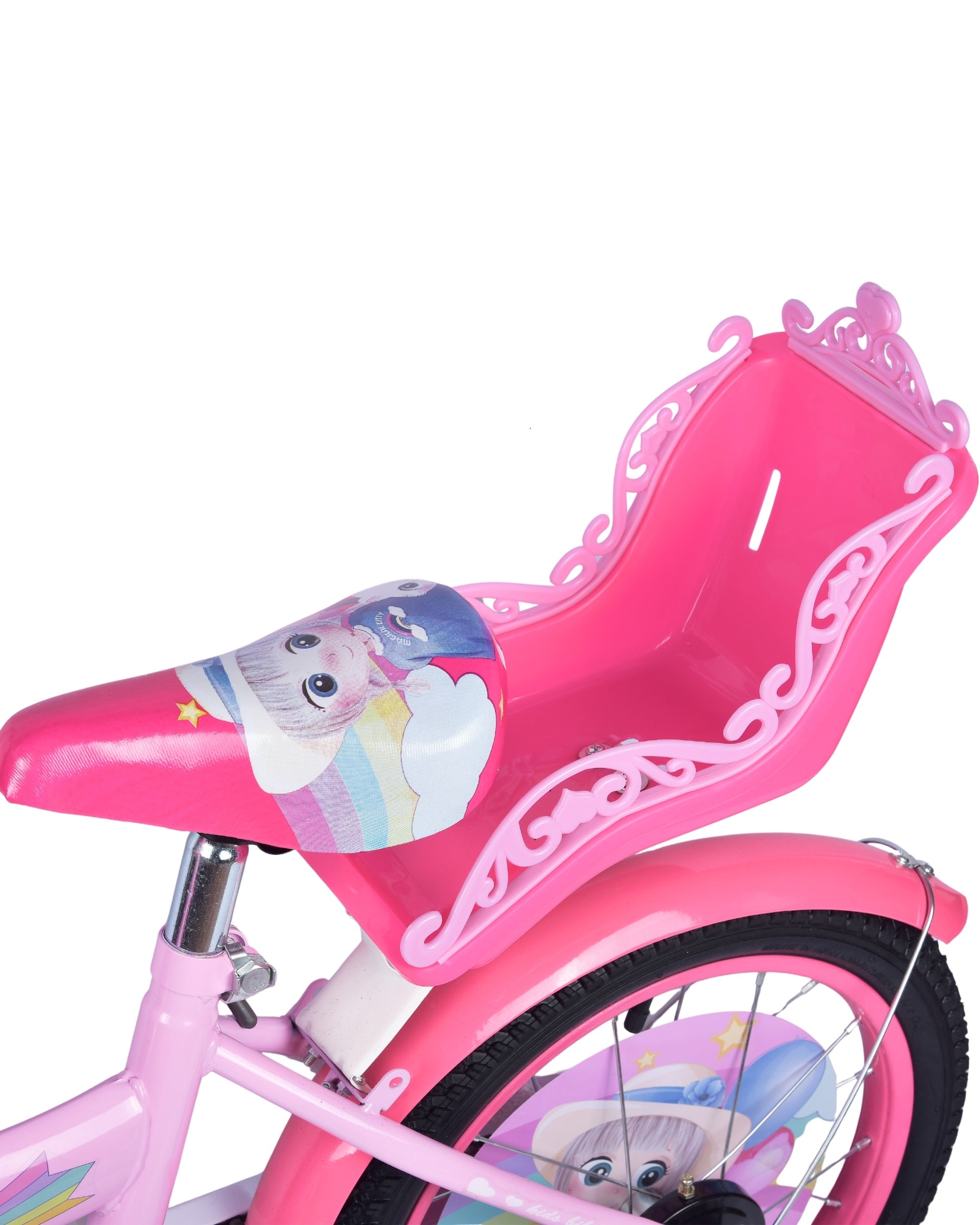 Premsons® Pink Kids Bicycle with Training Wheels – Girls’ Bike with Heart-Shaped Basket, Rear Doll Seat & Colorful Handlebar Streamers