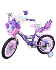 Premsons® Lavender Kids Bicycle with Training Wheels – Girls’ Bike with Heart-Shaped Basket, Rear Doll Seat & Colorful Handlebar Streamers