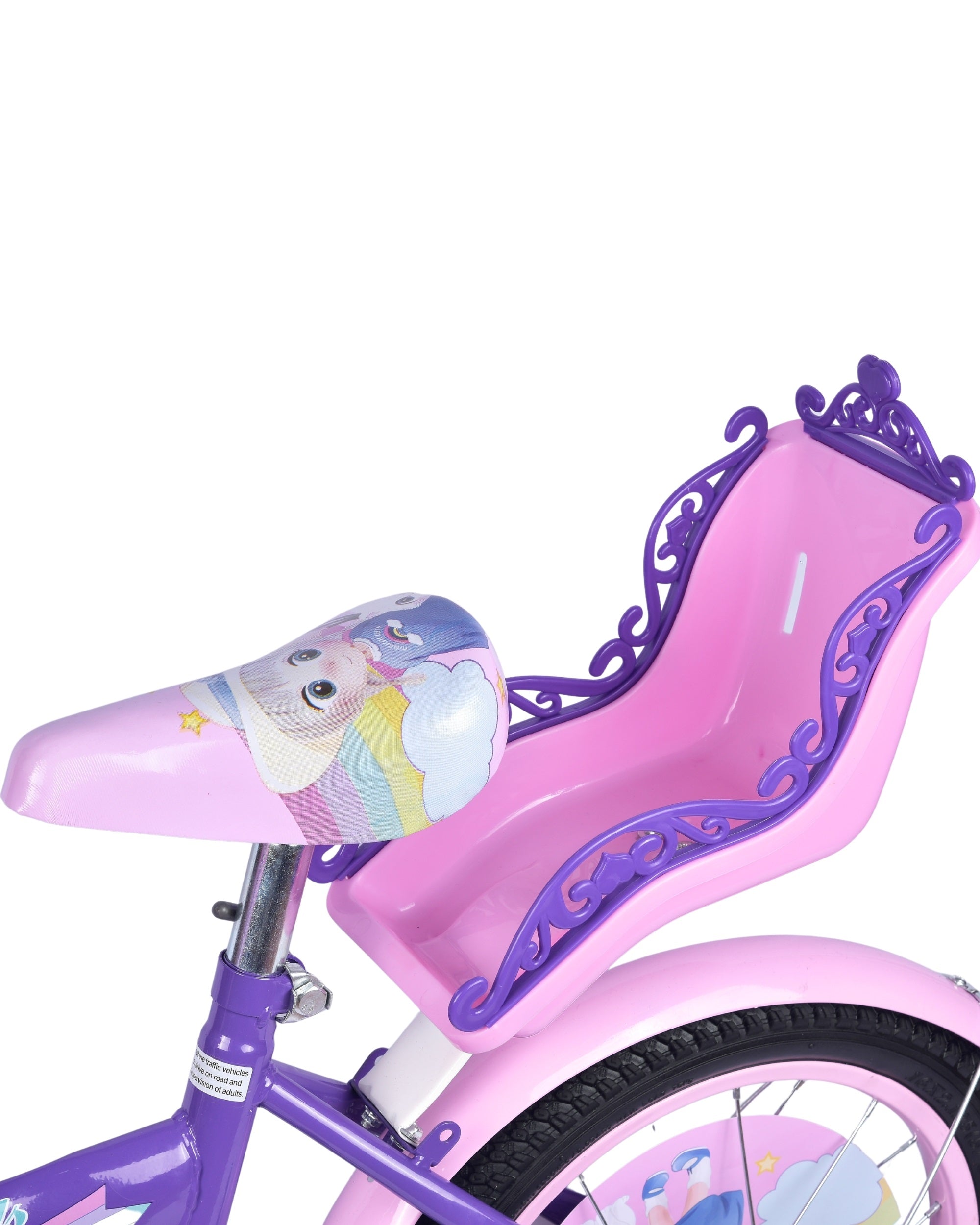 Premsons® Lavender Kids Bicycle with Training Wheels – Girls’ Bike with Heart-Shaped Basket, Rear Doll Seat & Colorful Handlebar Streamers