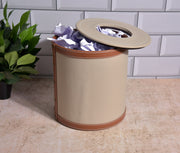 Premsons® Faux Leather Dustbin - Stylish & Durable Waste Bin for Home, Office, & Bedroom - Two Tone Round - Beige with Orange - 5 Litres