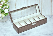 Premsons® Premium Leatherette 6-Slot Watch Box Holder and Organizer Case for Men and Women | Elegant Storage for Watches | Brown & Dark Brown