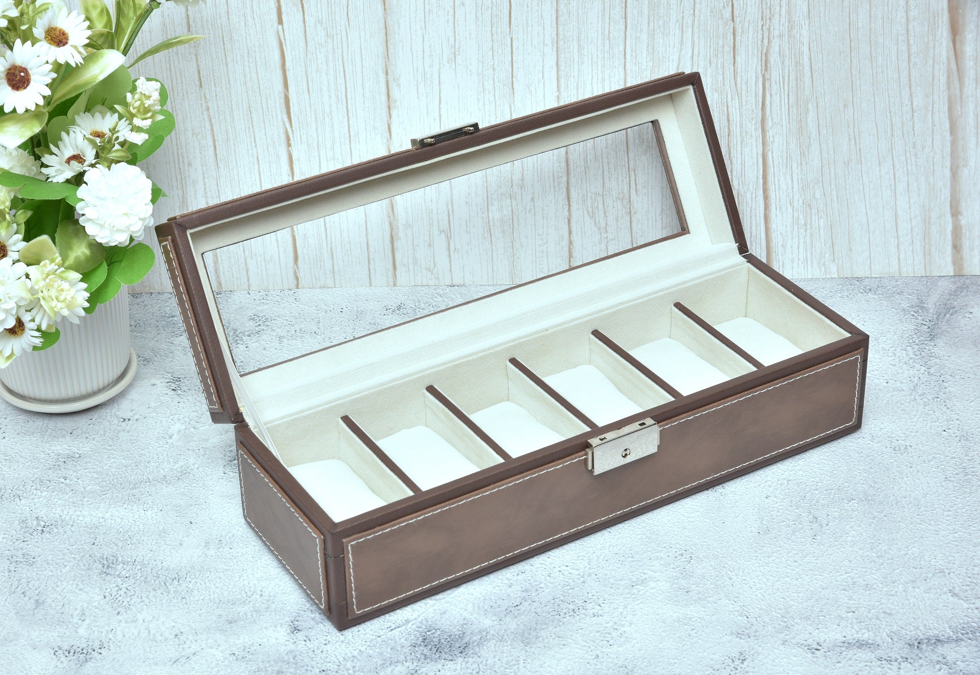 Premsons® Premium Leatherette 6-Slot Watch Box Holder and Organizer Case for Men and Women | Elegant Storage for Watches | Brown & Dark Brown