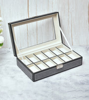 Premsons® Premium Leatherette 12-Slot Watch Box Holder and Organizer Case for Men and Women | Elegant Storage for Watches | Grey & Black