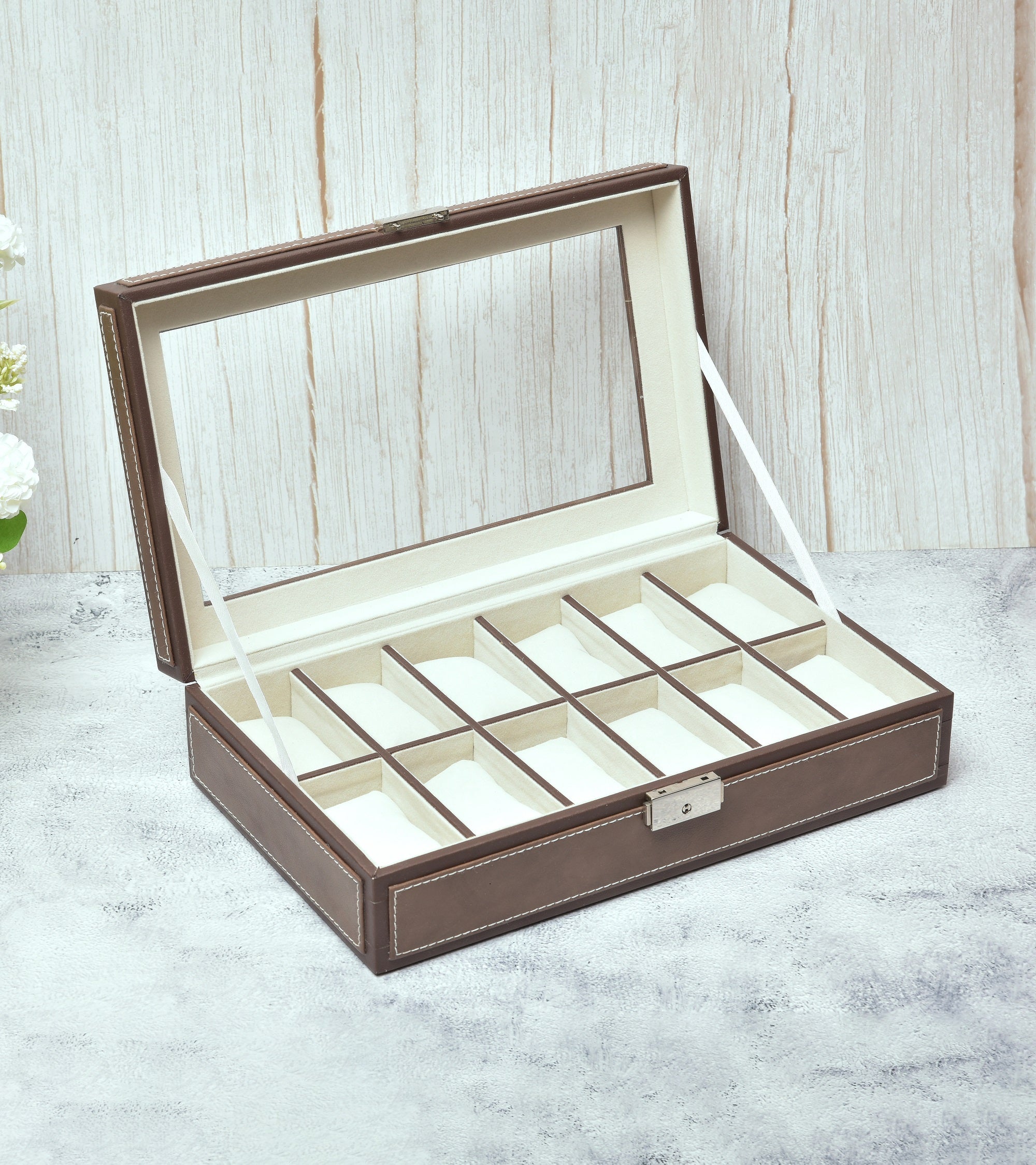 Premsons® Watch Box Holder Premium Vegan Leather 12-Slot and Organizer Case for Men and Women | Elegant Storage for Watches - Brown