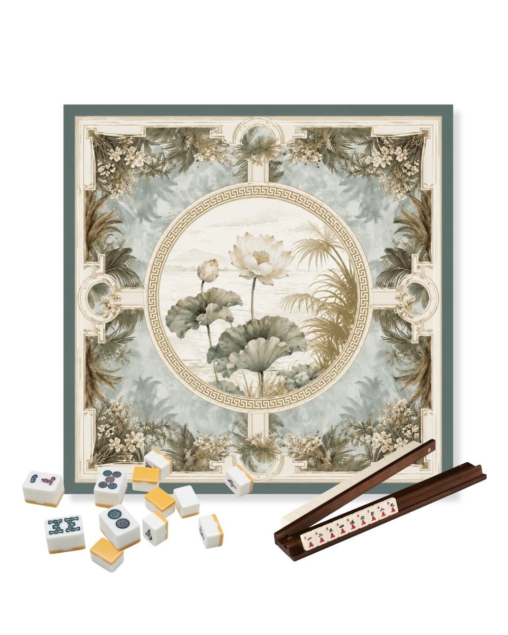 Premsons® Imperial Lotus Mahjong Table Mat – Premium Anti-Slip Square Gaming & Decorative Mat - 23 x 23 inch - Versatile Non-Slip Play Surface