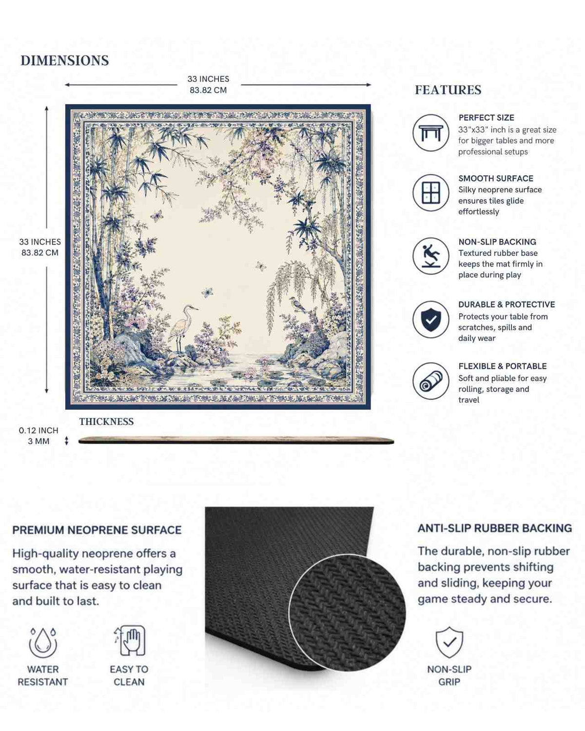 Premsons Impressions of the Orient Mahjong Mat – 33 x 33 inch Large Table Game Mat