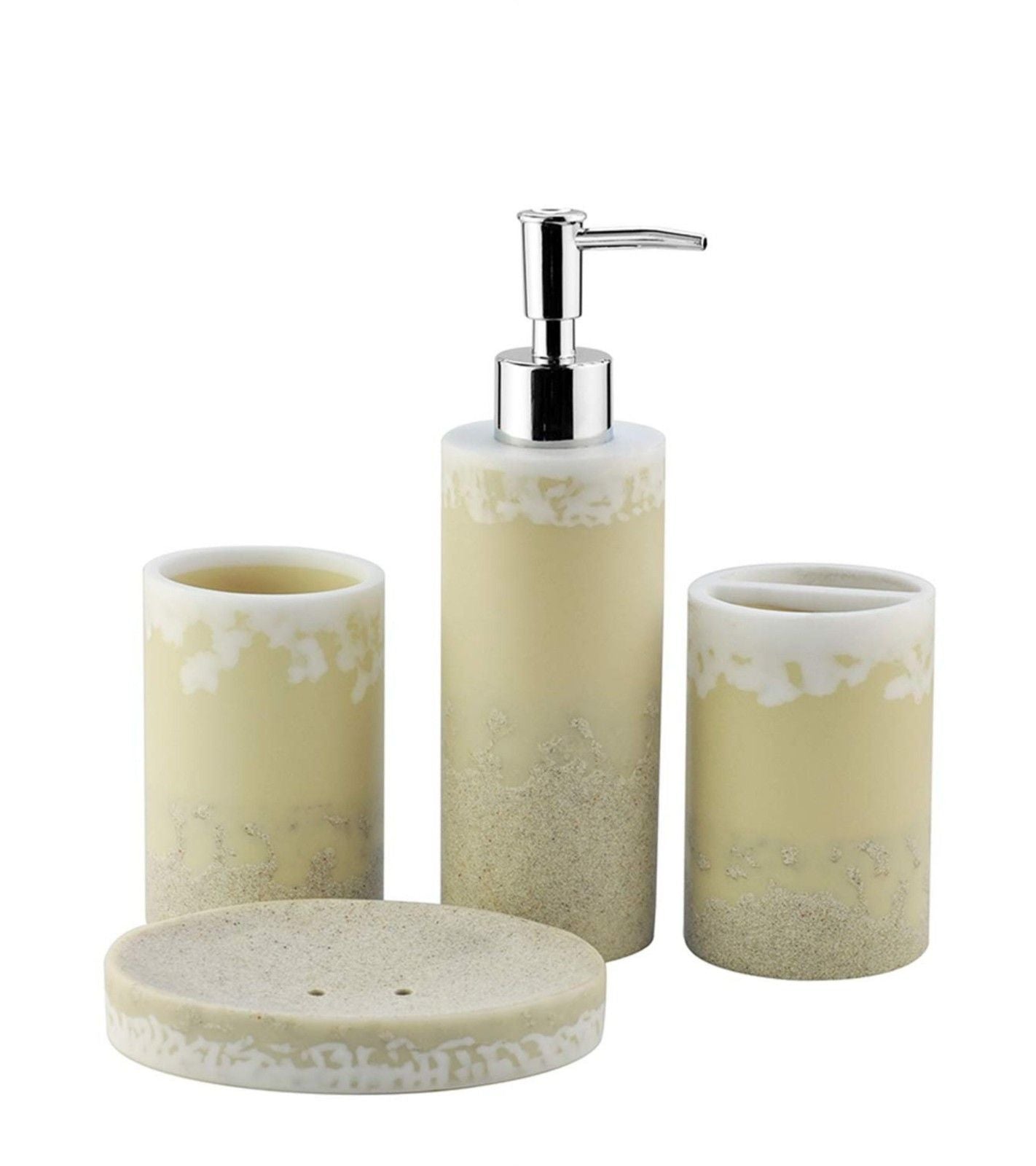 Premsons® Ivory Day Dream Bathroom Accessories Set of 4 – Dispenser, Soap Tray, Cup & Brush Stand – Durable Polyresin Finish