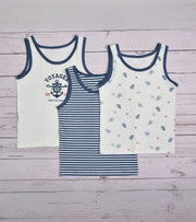 Premsons® Set of 3 Boys’ Vests – Sailor Theme Print, Gentle Cotton Fabric