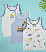 Premsons® Set of 3 Boys’ Vests – Colourful Truck Print, Lightweight & Cool