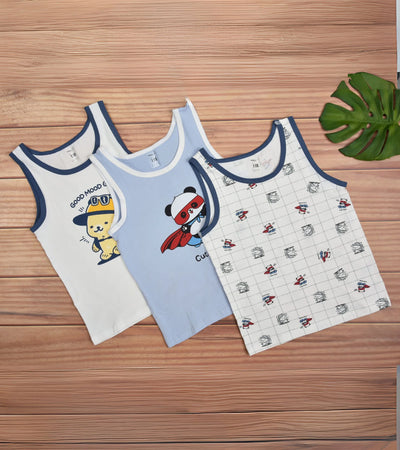 Premsons® Set of 3 Boys’ Vests – Adorable Animal Print, Perfect for Daily Wear