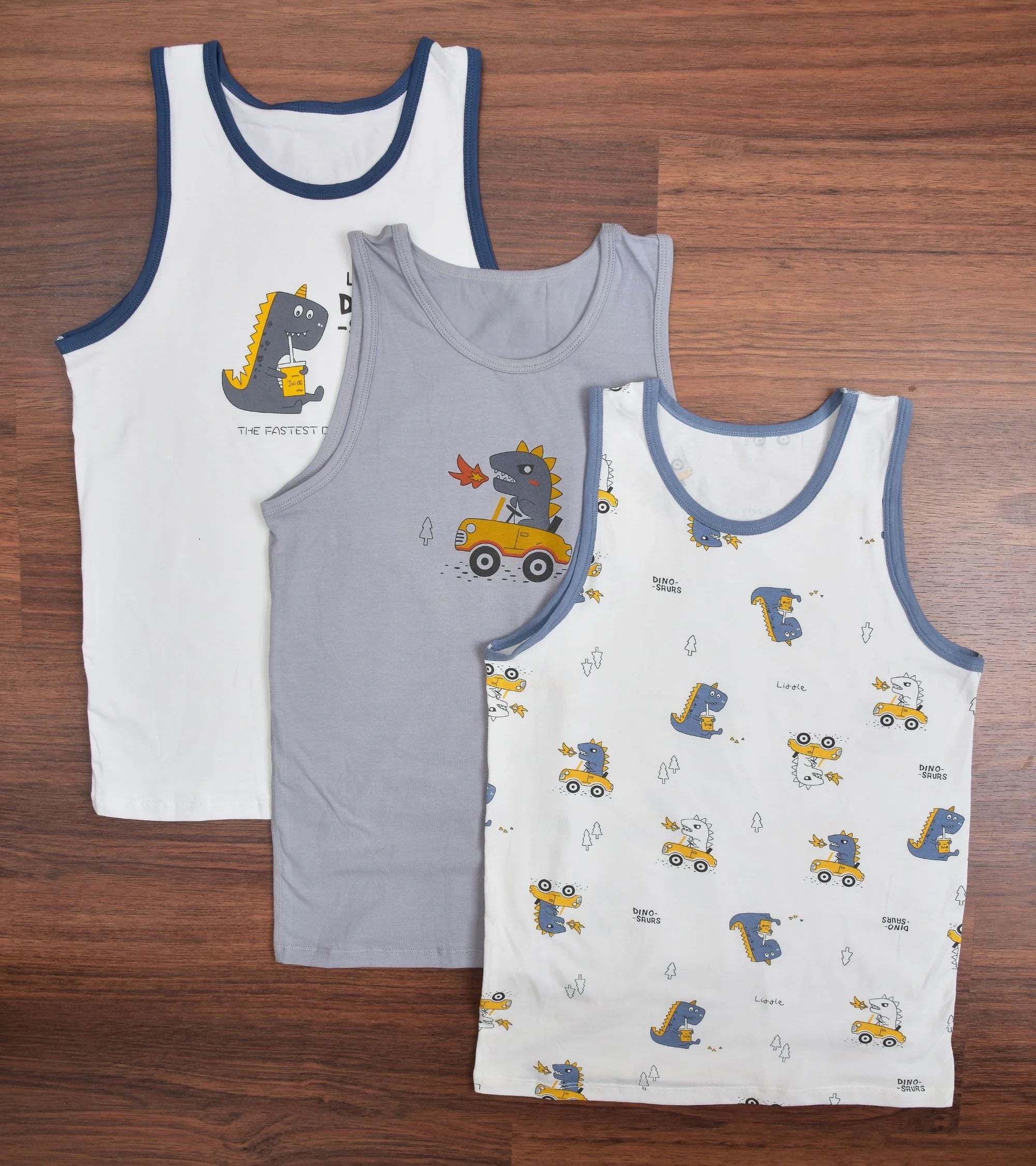 Premsons® Set of 3 Boys’ Vests – Fun Dinosaur Print, Everyday Comfort