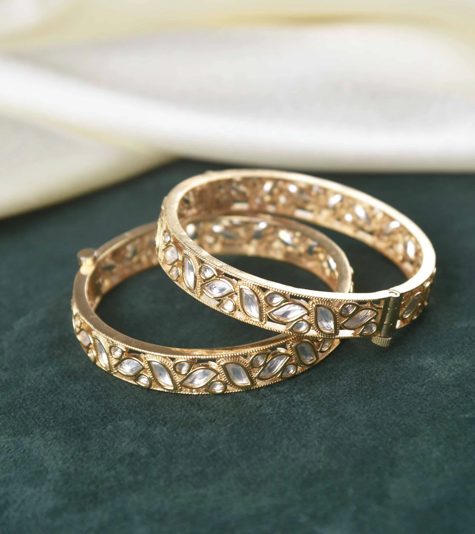 Premsons® Kundan Finish Bangles – Gold-Tone - Pair of 2 Bangles