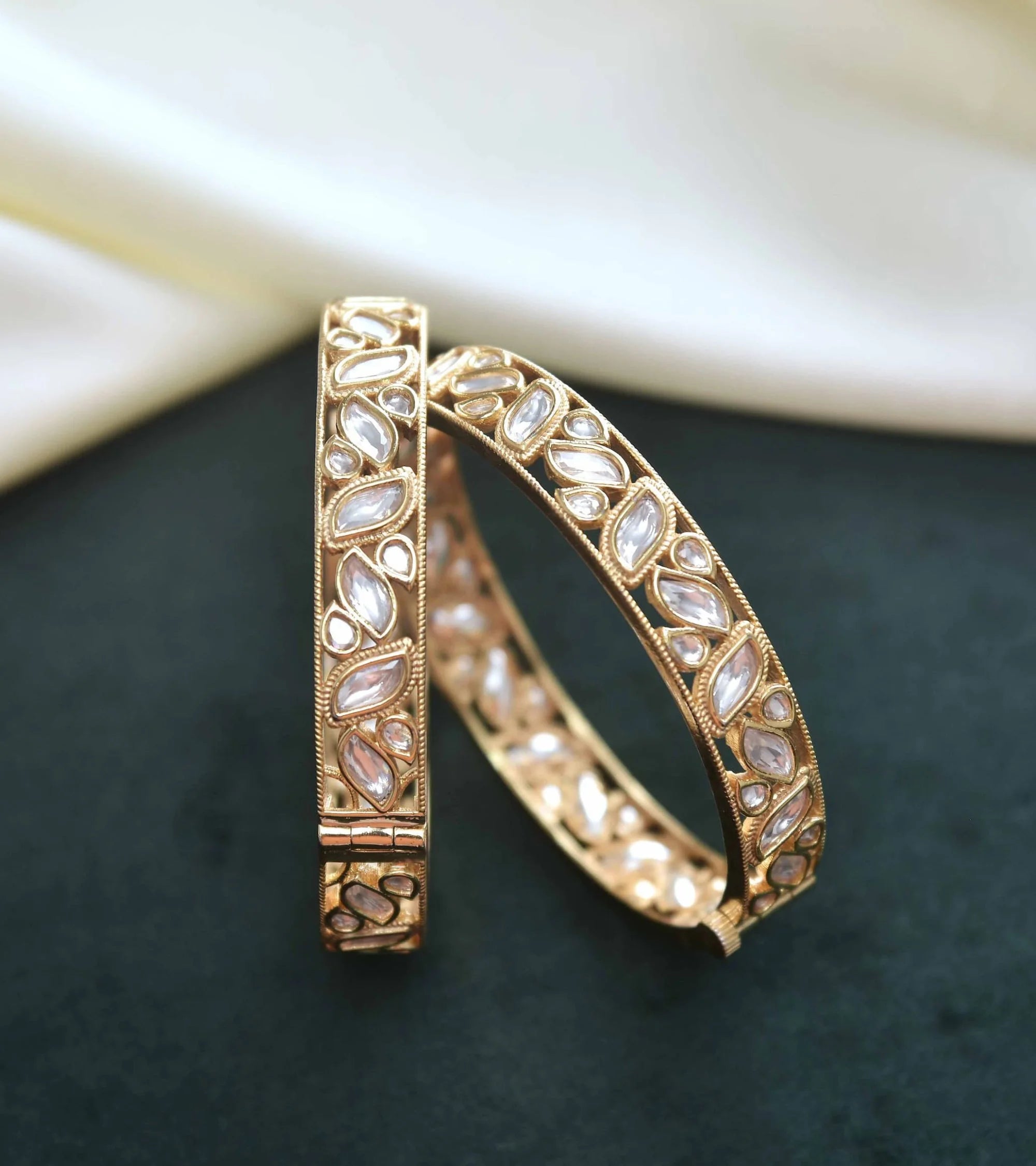 Premsons® Kundan Finish Bangles – Gold-Tone - Pair of 2 Bangles
