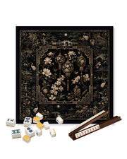 Mahjong table mat with ornate floral lantern artwork; dark non-slip surface