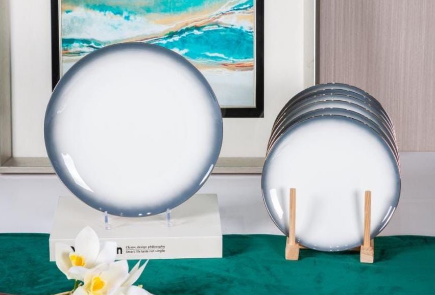 Premsons® Classic Large Dinner Party Plate Set of 6 – Elegant Porcelain Plates for Dining & Entertaining - Ombre Grey