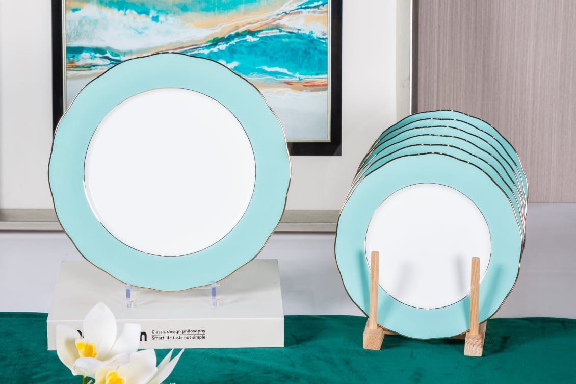 Premsons® Classic Large Dinner Party Plate Set of 6 – Elegant Porcelain Plates for Dining & Entertaining - Mint Green