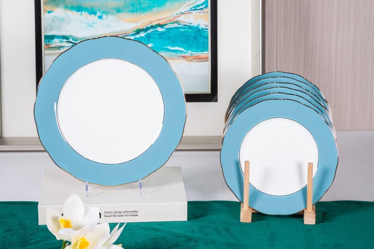 Premsons® Classic Large Dinner Party Plate Set of 6 – Elegant Porcelain Plates for Dining & Entertaining - Teal Green