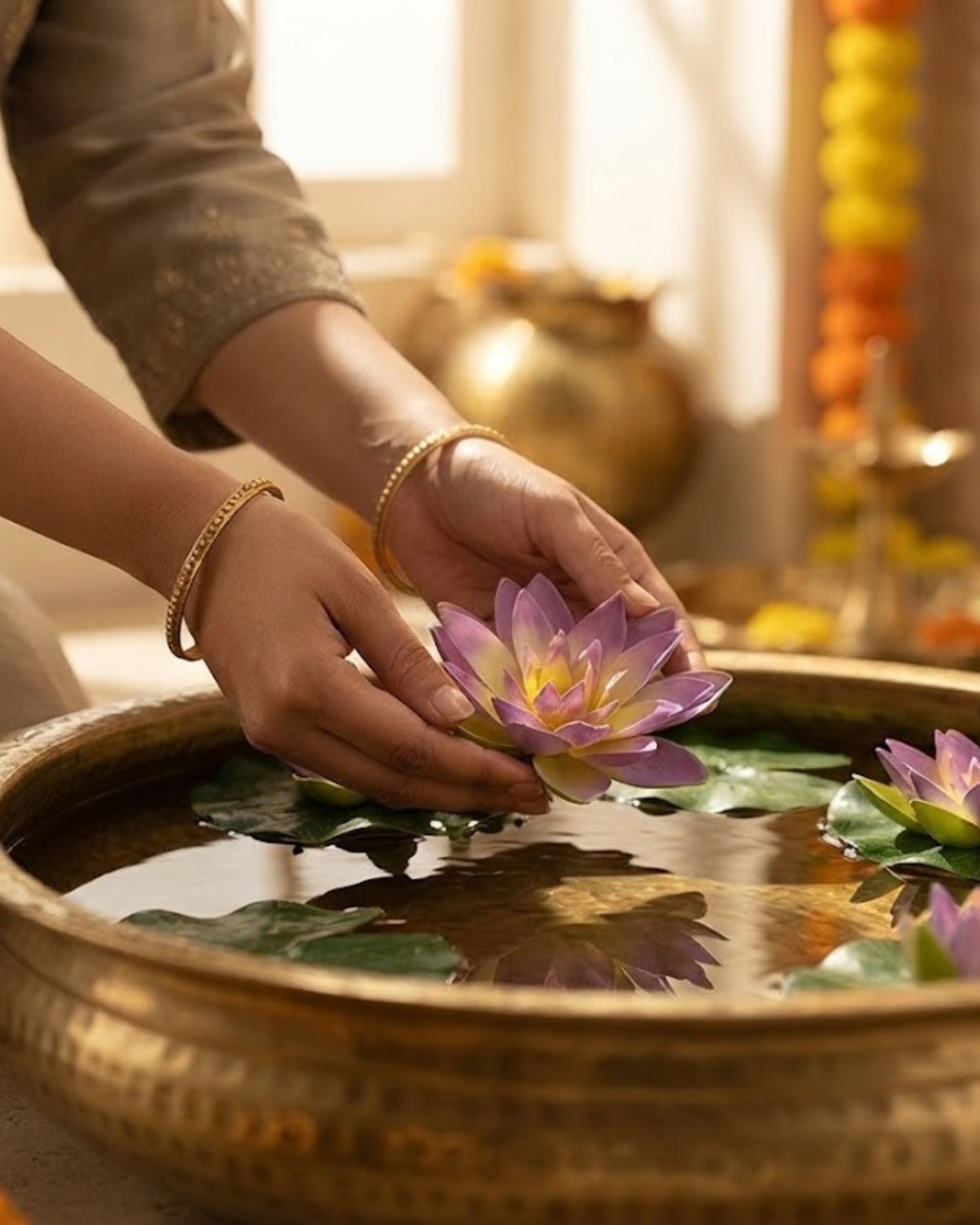 Premsons®Premium Artificial Lavender Floating Lotus Flowers Set of 4 | Realistic Decorative Flowers for Urli, Water Bowl, Centerpiece, Diwali, Wedding & Home Décor