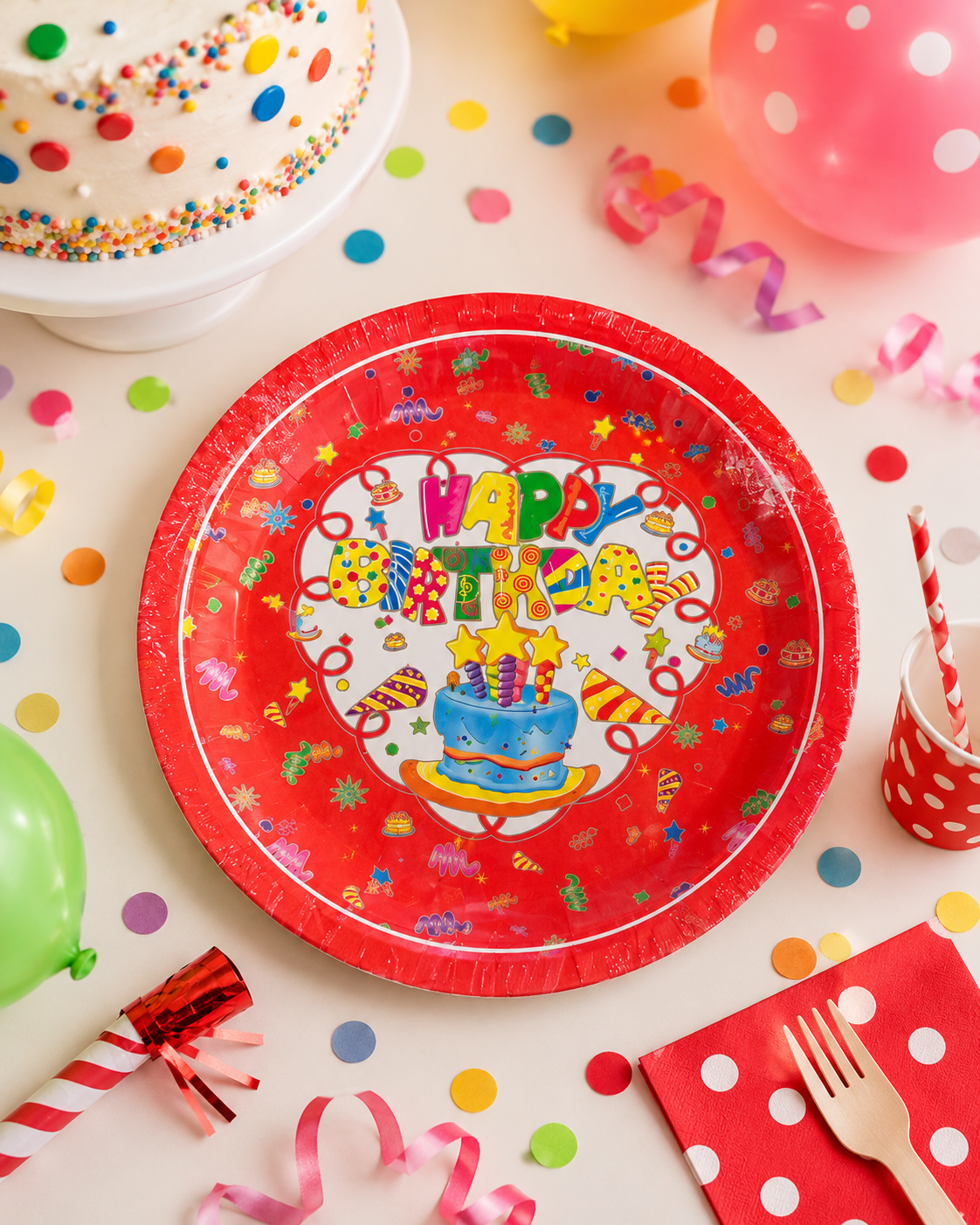 Premsons® Happy Birthday Party Plates – Colourful Disposable Celebration Plates (set of 10) (pack of 2)